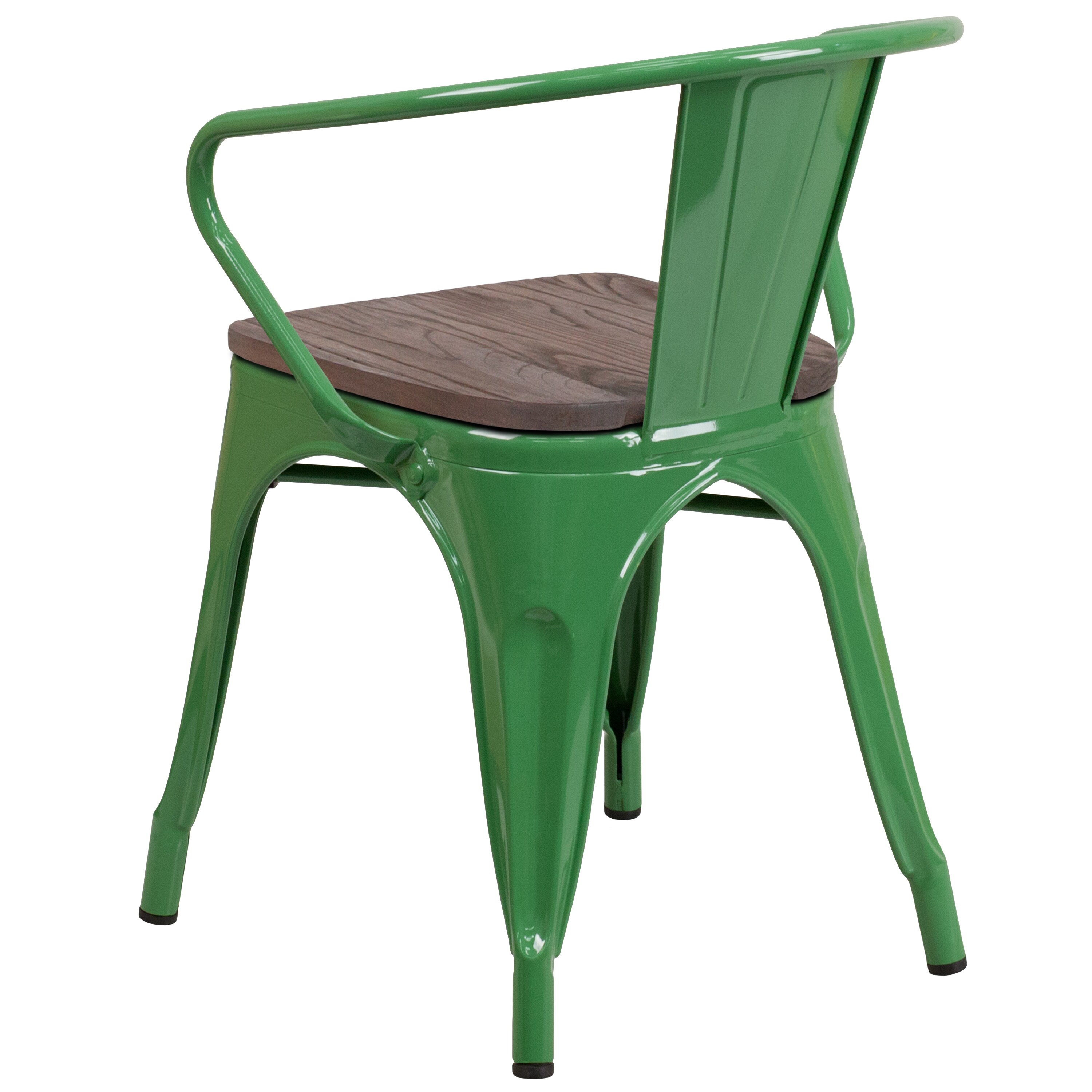 Rustic-Chic Green Metal Bistro Armchair with Wood Seat