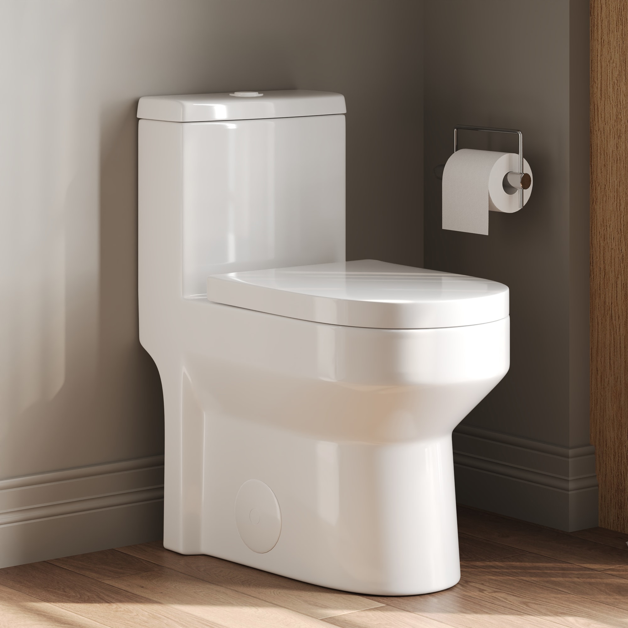 DeerValley Liberty White Button Round Standard height 12-in Rough-In 1.6 GPF Dual Flush Soft Close 1-piece Toilet