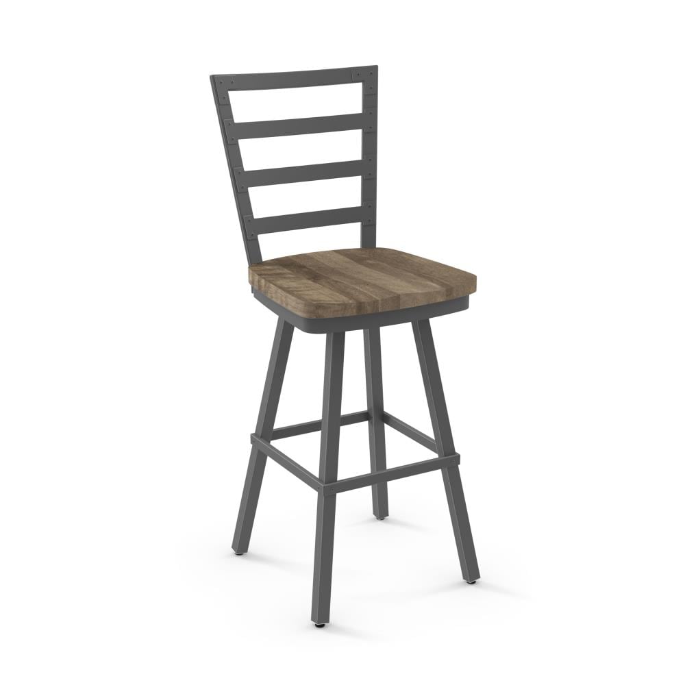 Amisco 41249-26WE/1B5786 Prescot Beige Distressed Wood / Dark Grey Metal 25.38-in H Counter height Swivel Metal Bar Stool Back
