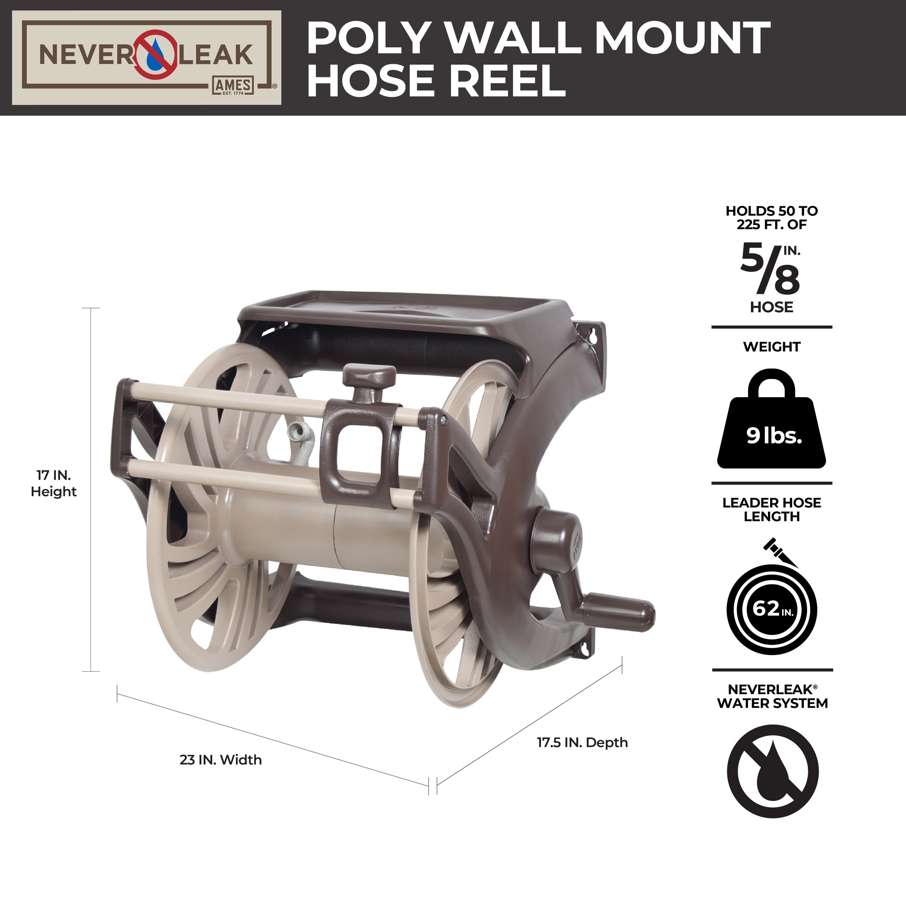 Garant Grey Poly Wall-Mount Hose Reel, 225- ft. Hose Capacity