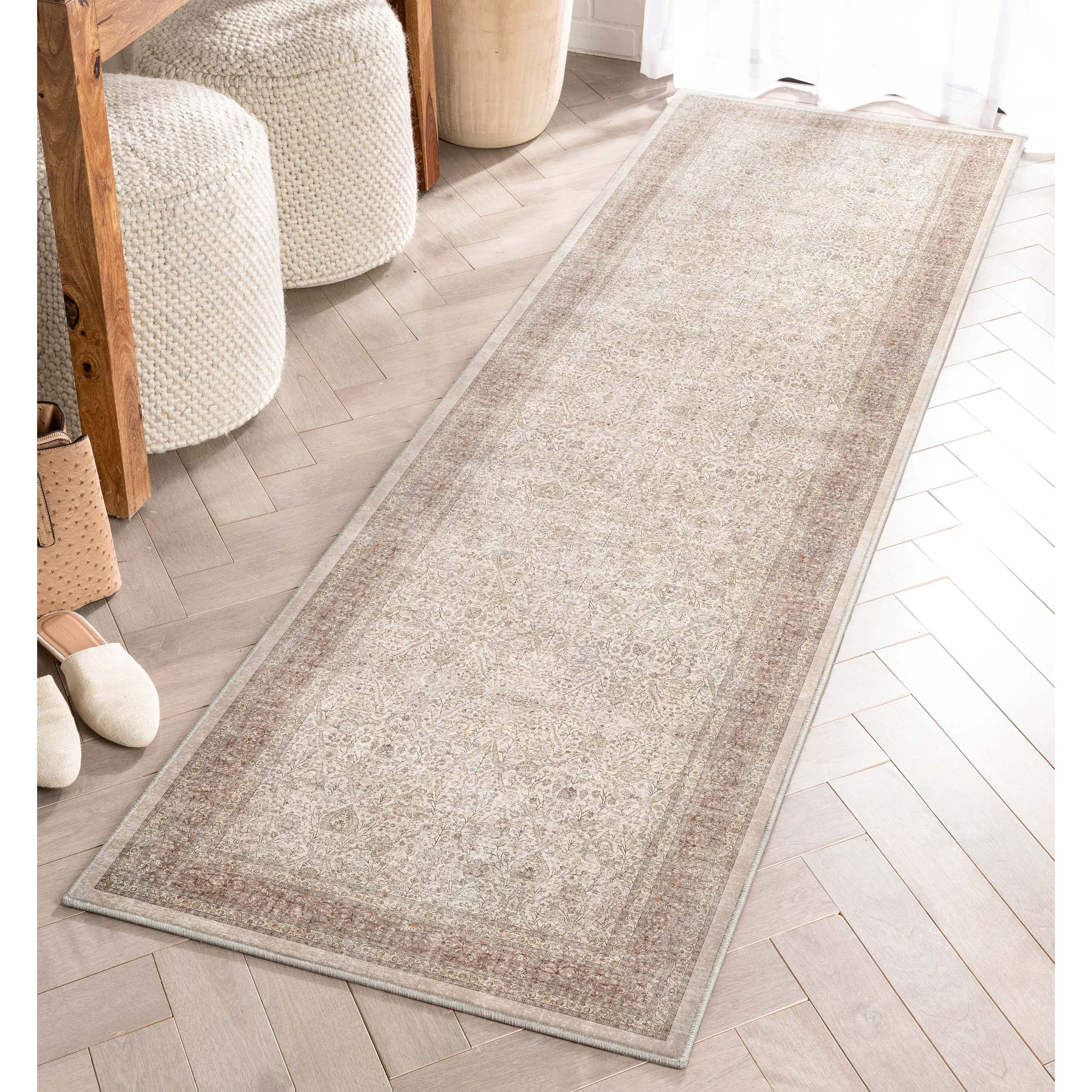 Well Woven W-AS-08B-2 Asha 2 x 8 (ft) Flatweave Polyester Beige Rectangular Indoor Floral/Botanical Vintage Runner rug