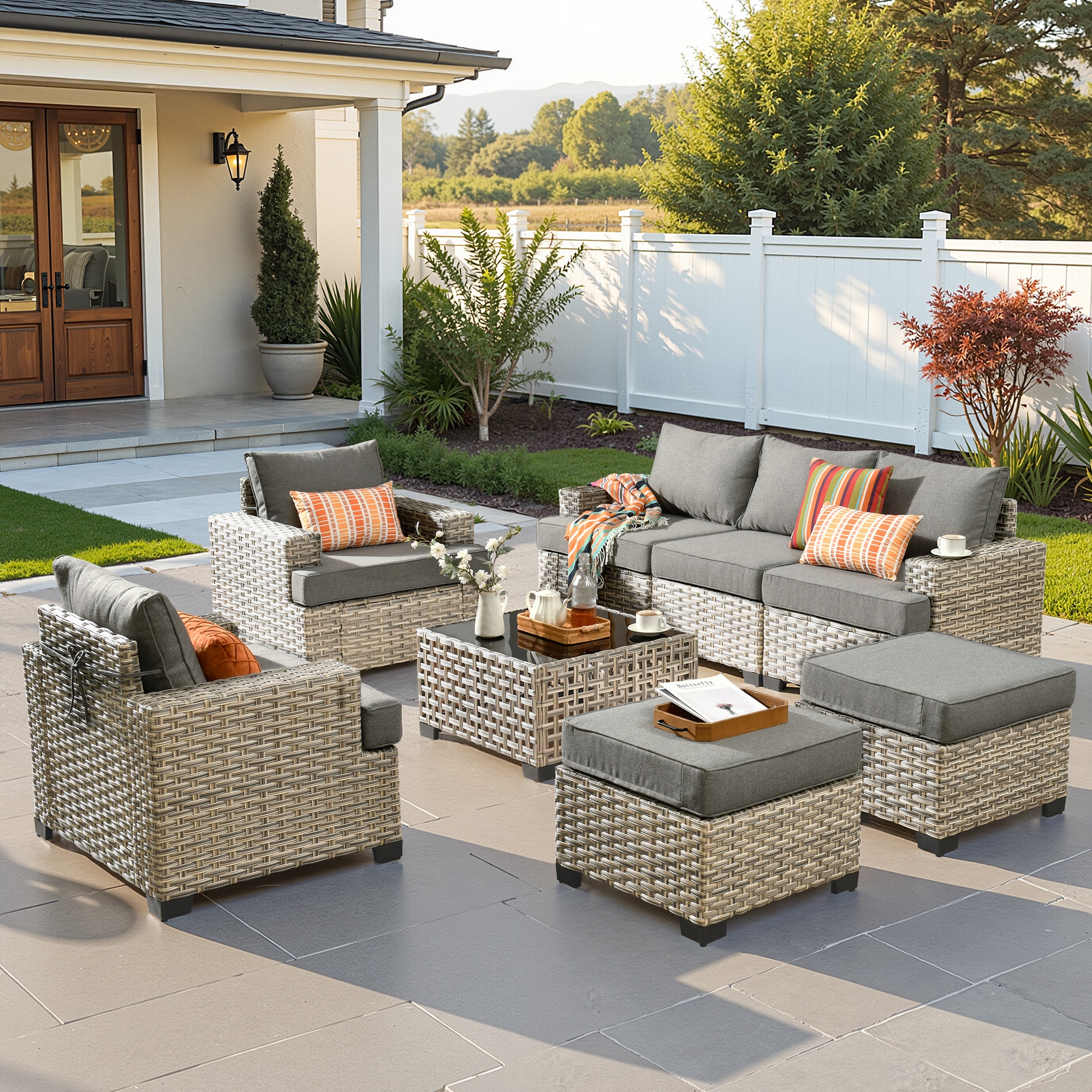 ALTRIGUS 6L-TBS208-AL 8 -Piece Wicker Patio Sofa Conversation Set with Dark Gray Cushions