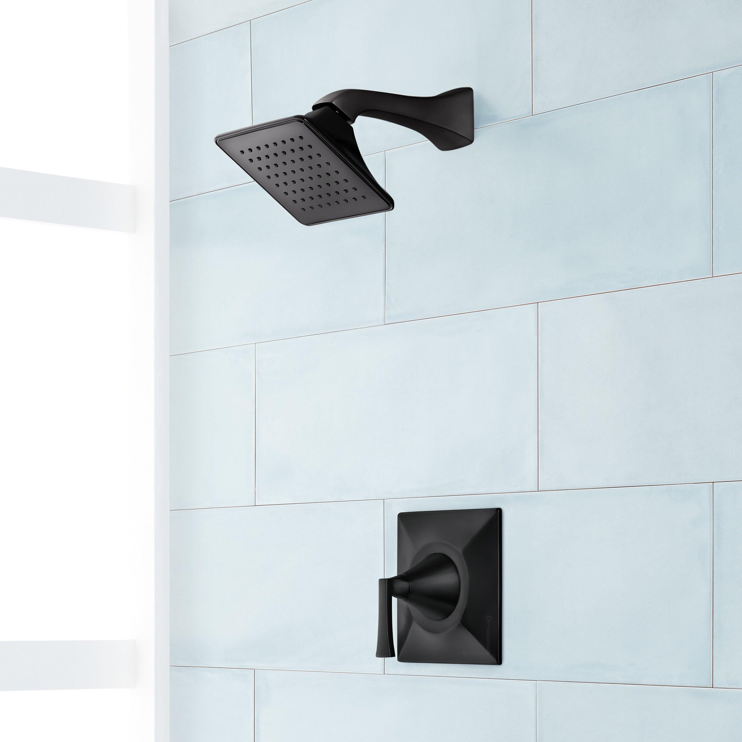 Signature Hardware 479694 Matte Black 1-handle Single function 6-Inches Square Bathtub and shower Faucet with Valve