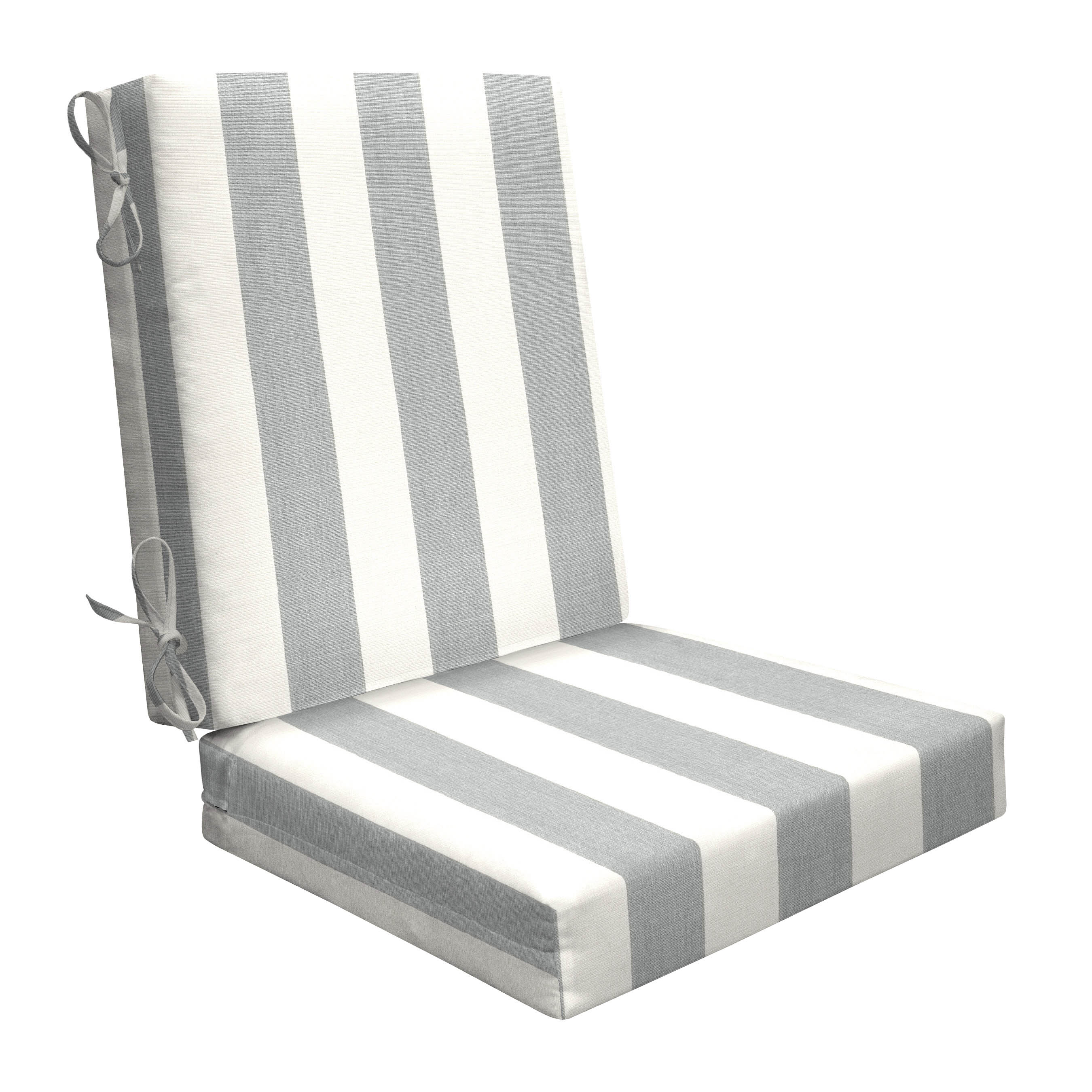 3i Products 21106S-101A175 19-in x 21-in Cabana Stripe Stone Grey High back patio chair cushion