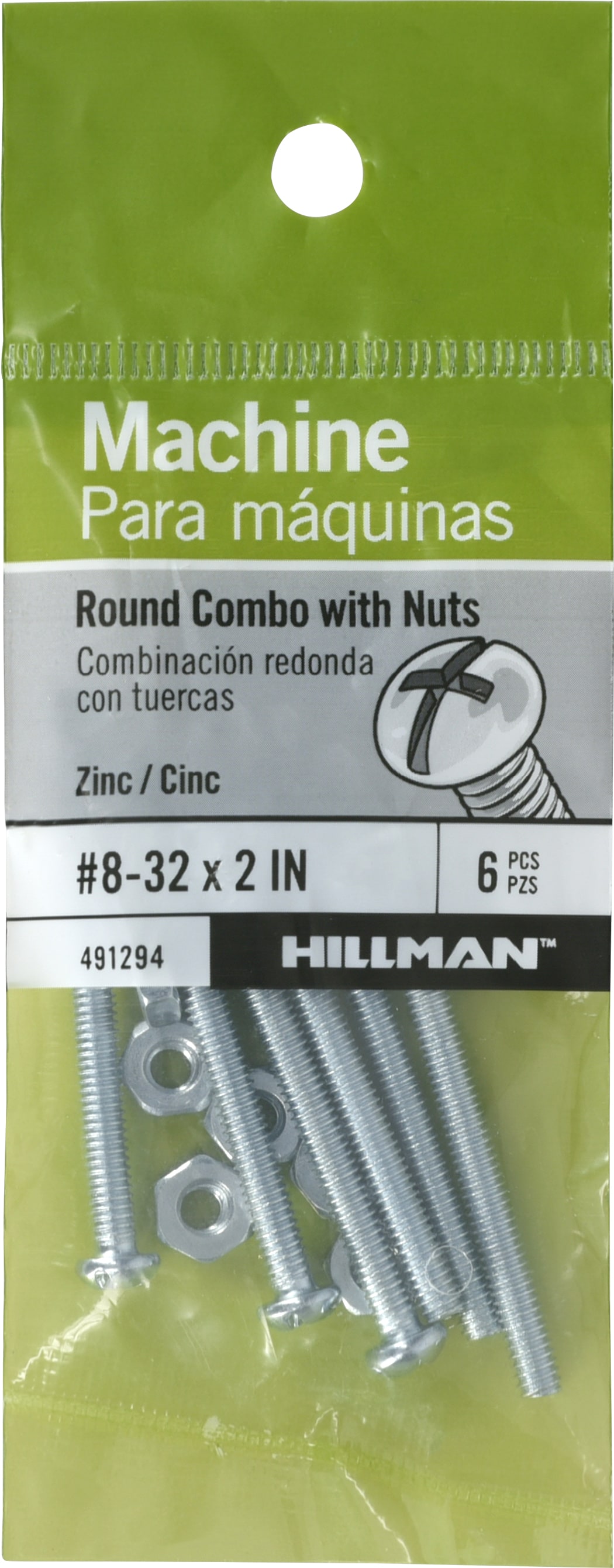 Hillman 491294 #8 - 32 x 2-in Phillips/Slotted combination -Drive Machine screws ( 6 -Count )
