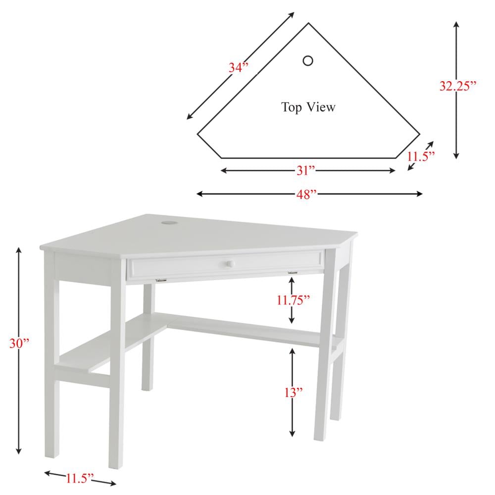 Modern White Wooden Corner Desk with Keyboard Tray and Drawer