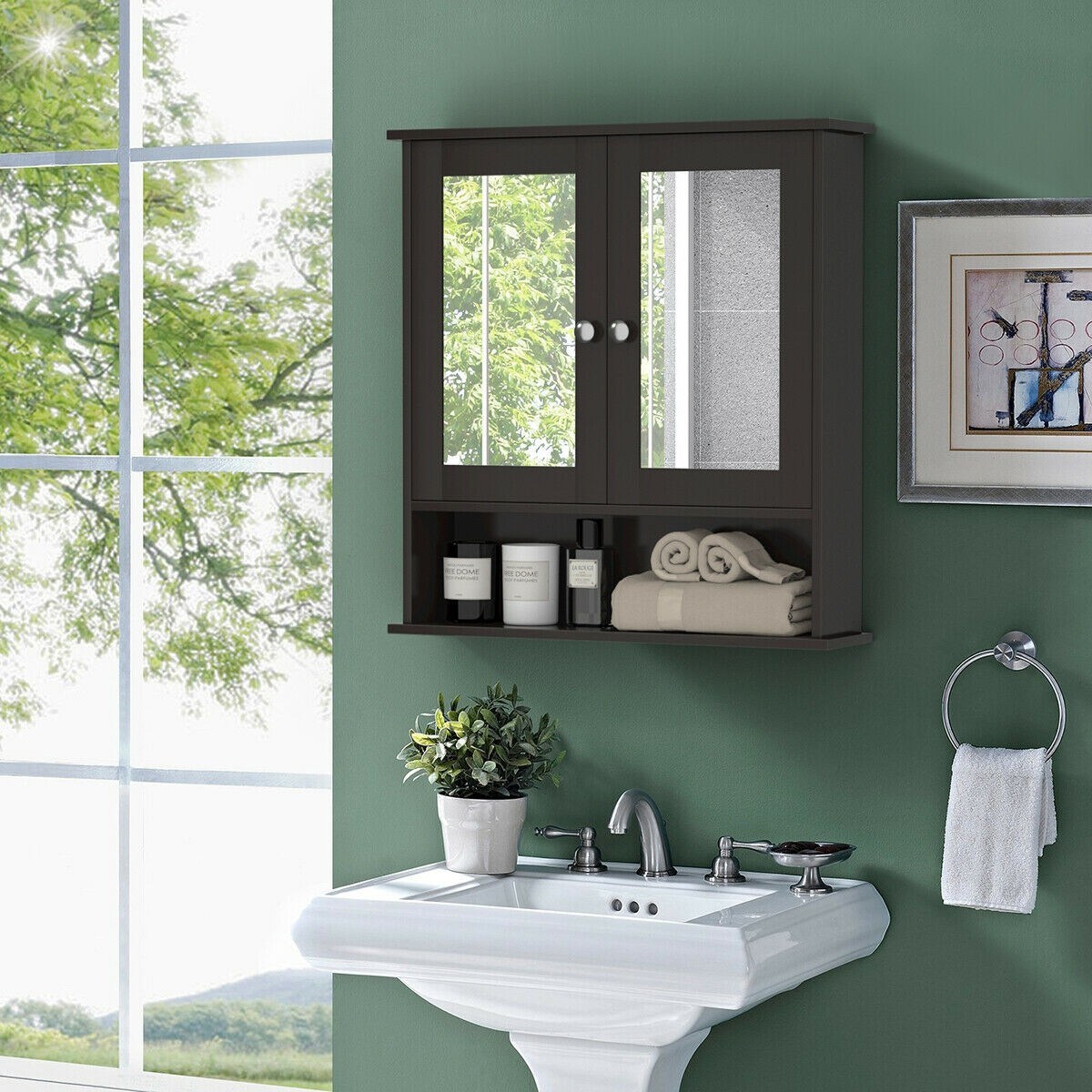 Forclover 22-in x 23-in Surface Mount Brown Mirrored Soft Close Medicine Cabinet