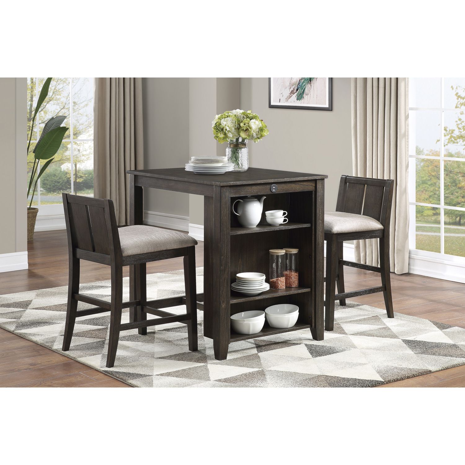 JASMODER B01166427 Cherry Contemporary/Modern Dining Room Set with Rectangular Table ( Seats 2 )