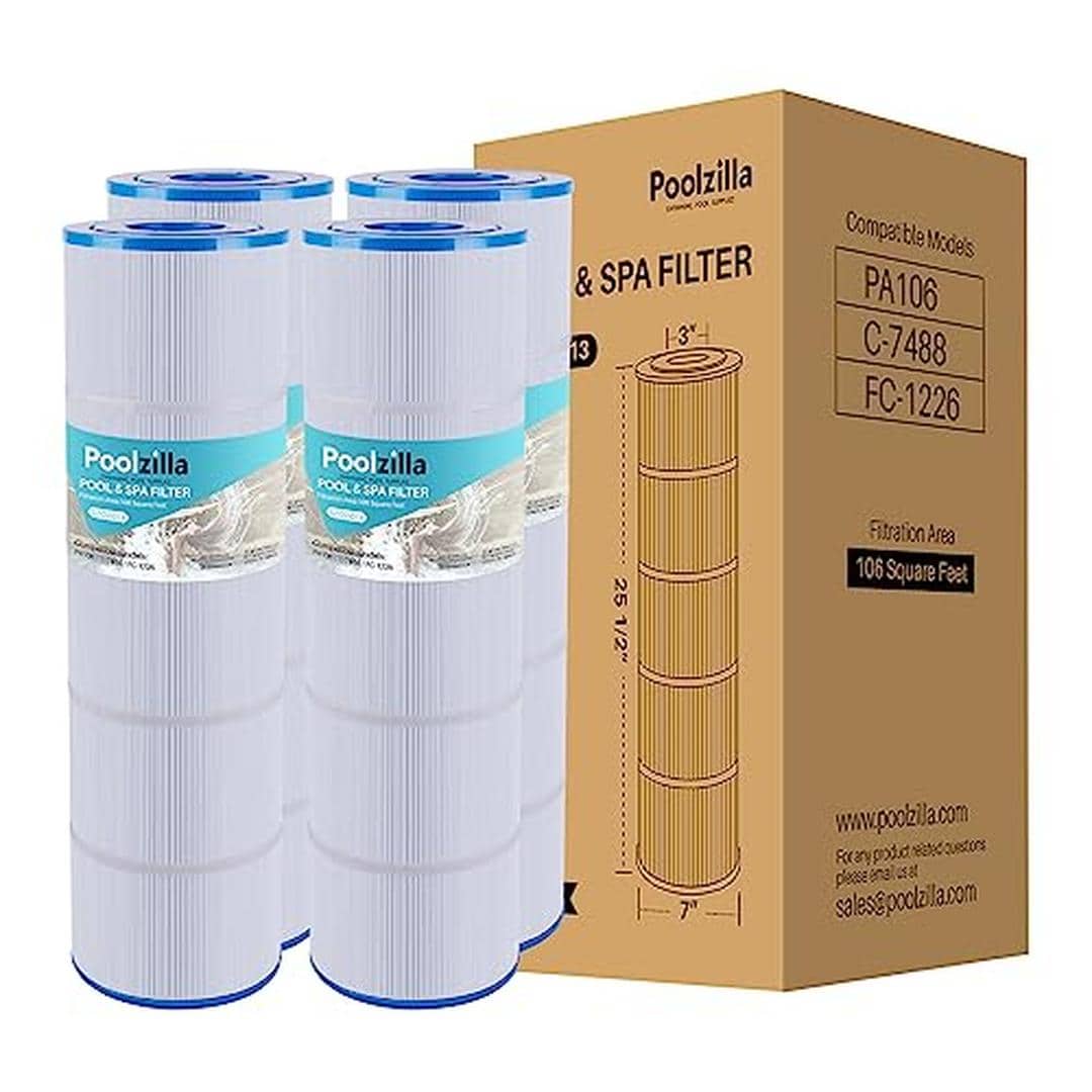 Poolzilla 02-02-013-4PK 4 Pack Replacement Pool Filter Cartridge Compatible with PLF106A Hayward CX880XRE Ultra A1 Pleatco PA106 Unicel C 7488 Filbur FC 1226 FC 6430 SwimClear C4020 C4030