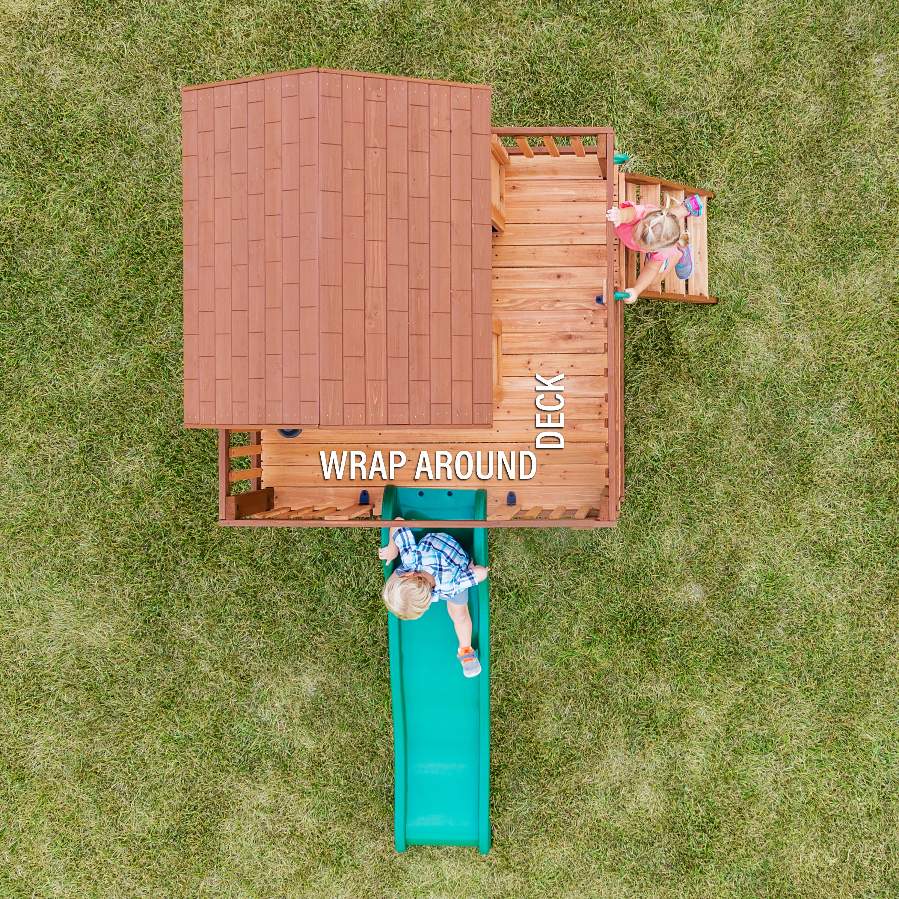 Echo Heights Wooden Playhouse with Green Slide