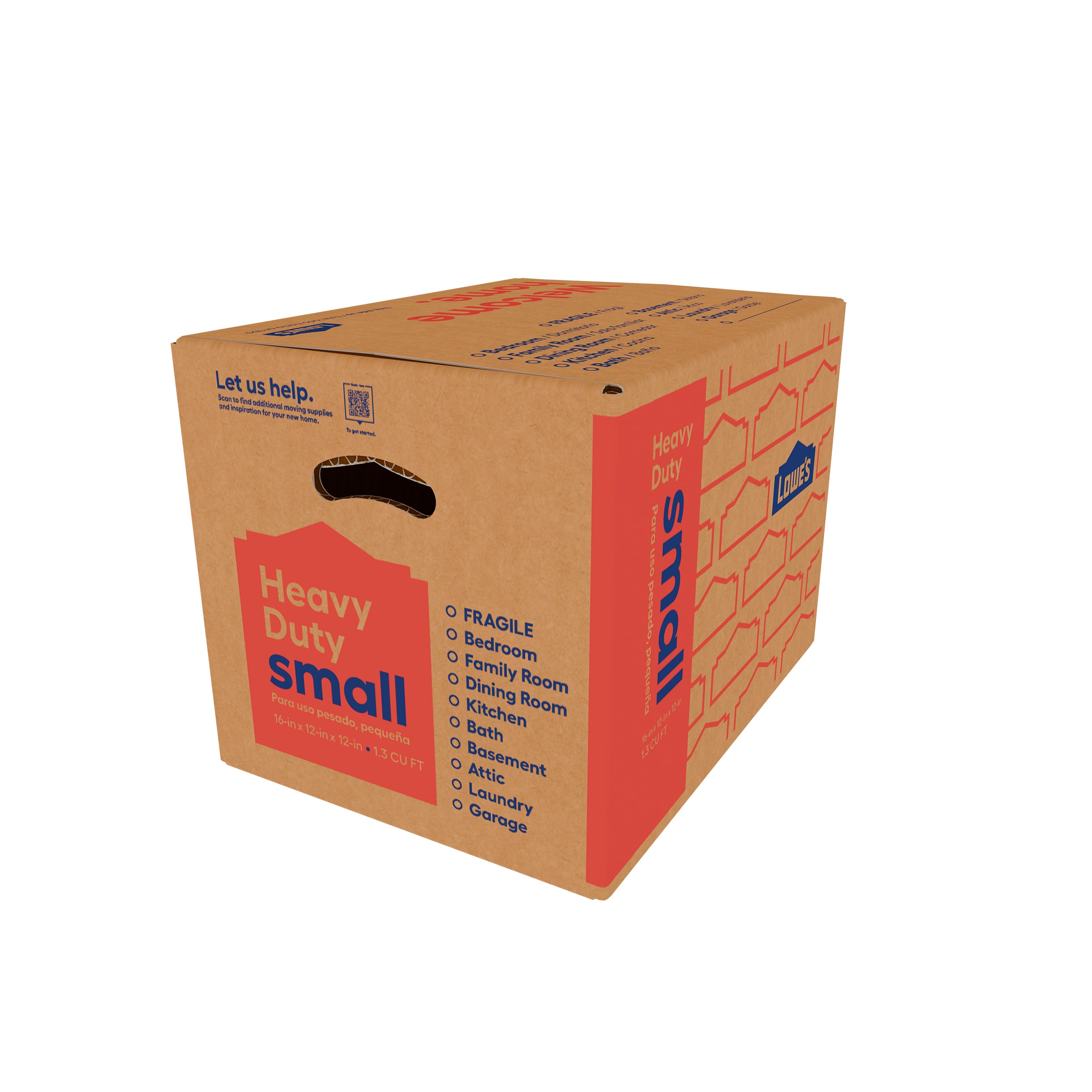 Lowe's 83472 16-in W x 12-in H x 12-in D Heavy Duty Small Heavy Duty Cardboard Moving Box with Handle Holes