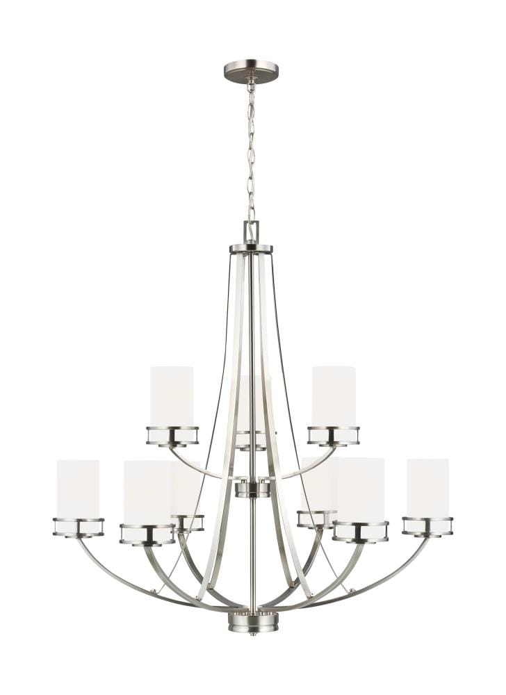 Generation Lighting 3121609EN3-962 Robie 9 -Light Brushed Nickel Craftsman For Use in Dining Rooms, Foyers, Kitchens, Chandelier