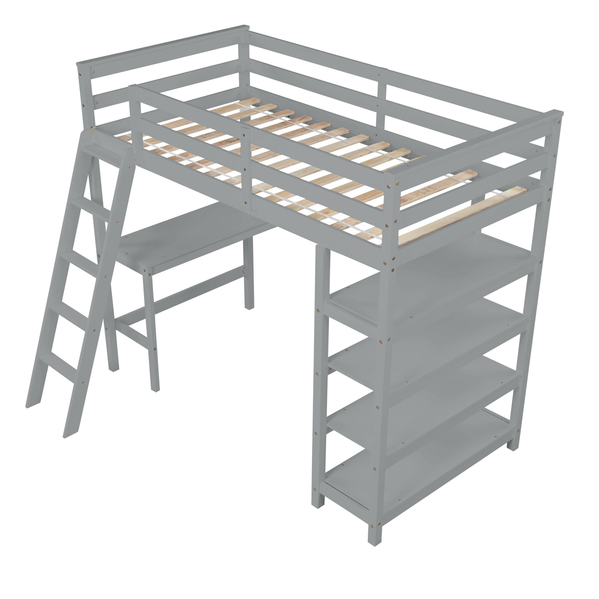 Yiekholo Twin Size High Loft Bed with Desk, Grey in the Bunk Beds