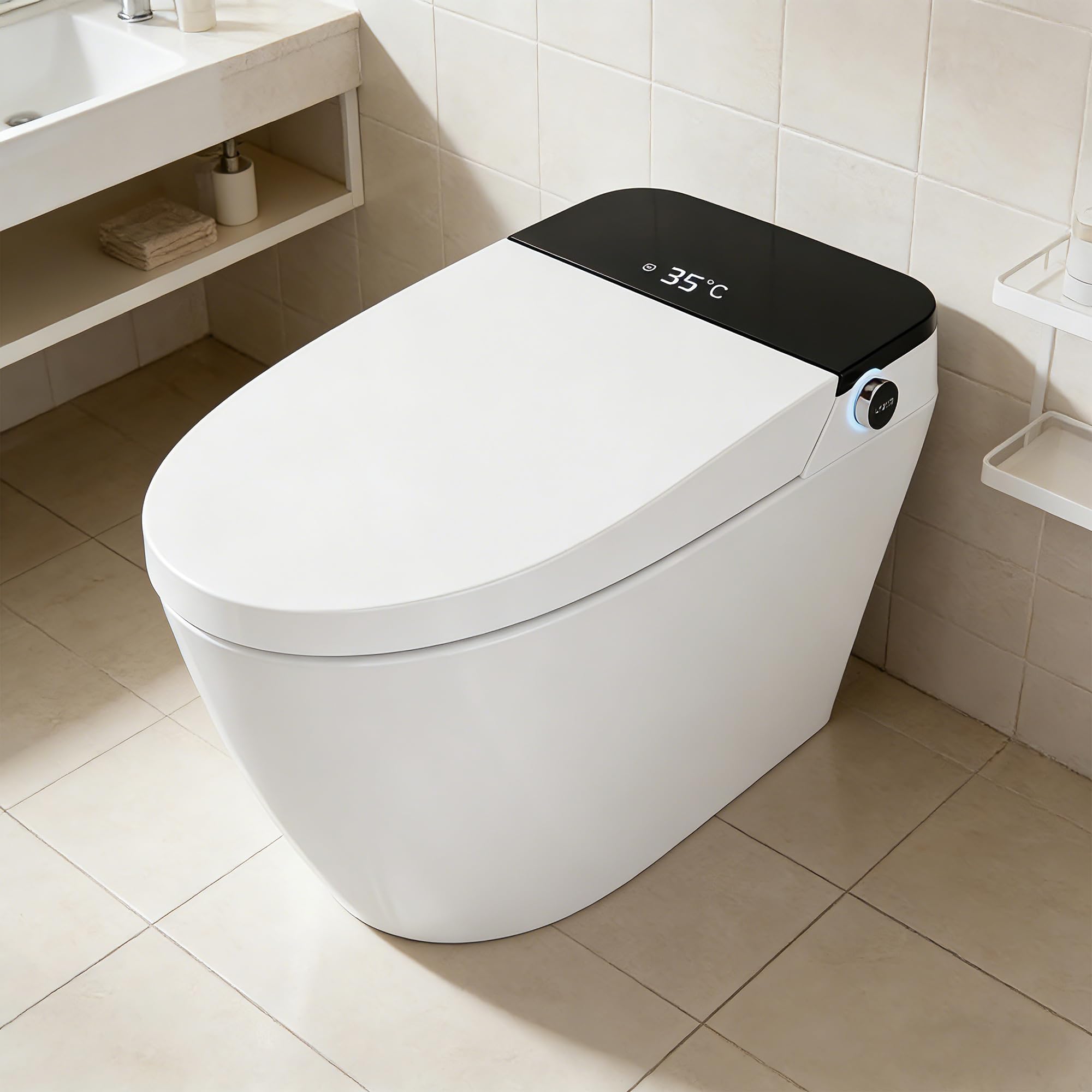 IdealHouse - Smart Toilet with Bidet One Piece Design Heated Seat and Auto Open or Close Lid Foot...