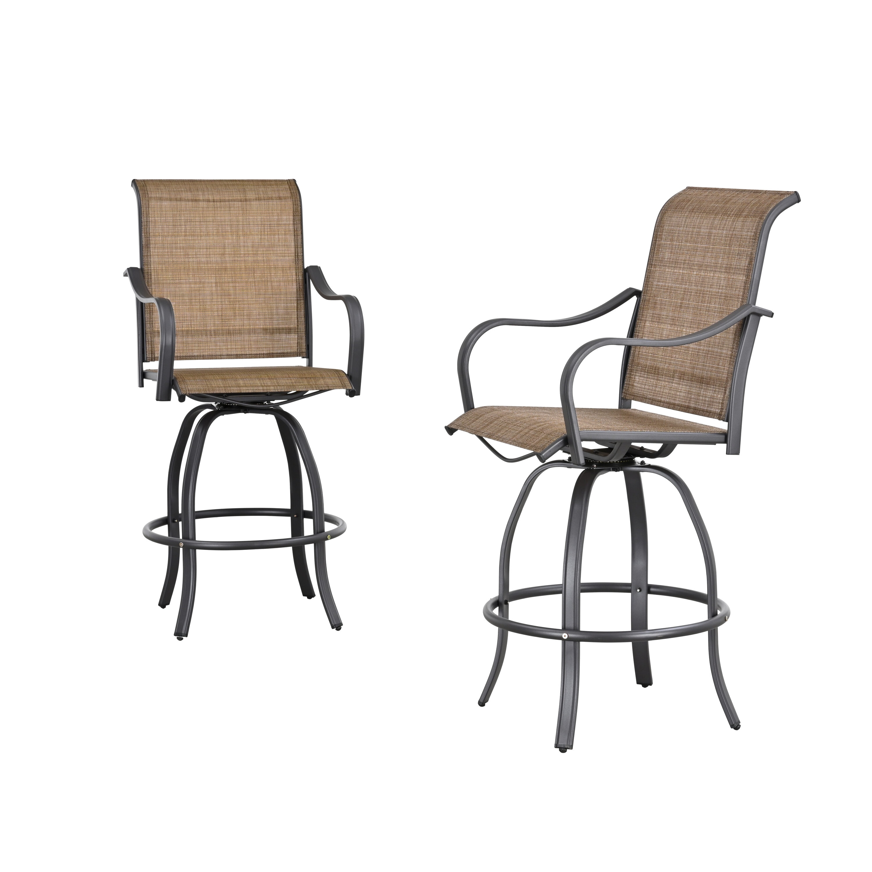 Top Home Space TP27319-1 Set of 2 Black Steel Frame Swivel Bar Stool Chair with Tan Top Home Space Sling Seat