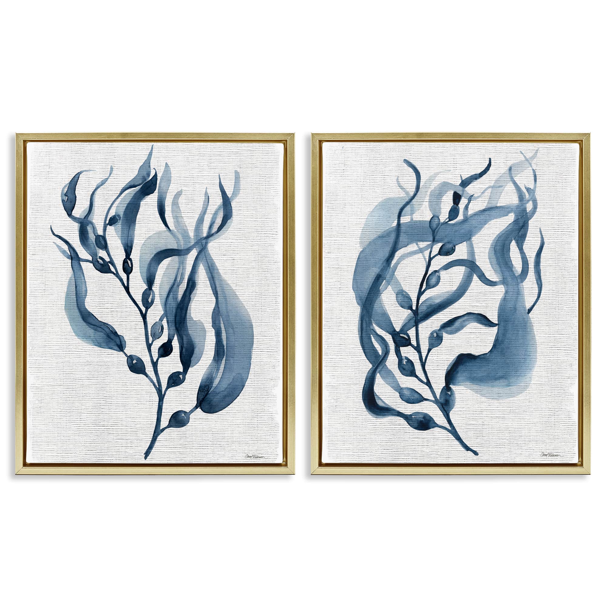 Stupell Industries B2-731-FFG-2PC-16X20 Fluid Blue Herbs 2 Piece Gold Framed Floater Canvas Set By Carol Robinson 17 x 21