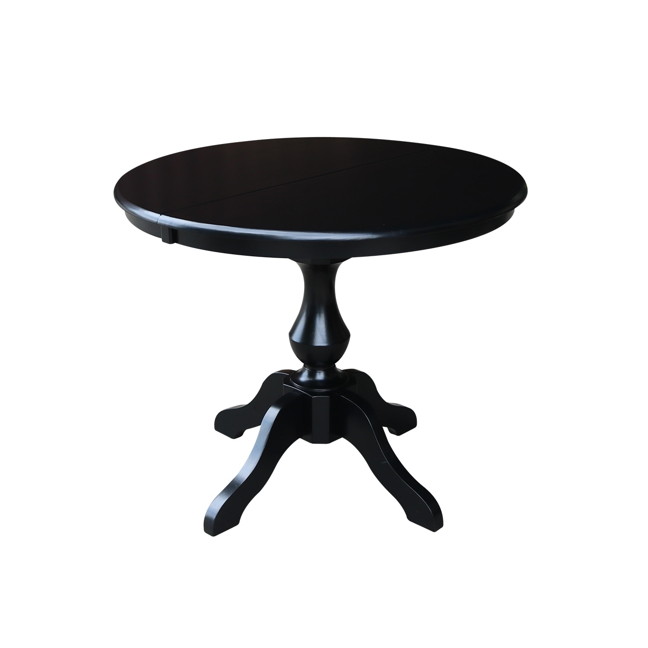 International Concepts K46-36RXT-11B Black Round Traditional Extending Removable leaf Dining Table, Wood with Black Wood Pedestal Base 48-Inches L x 30.1-Inches H