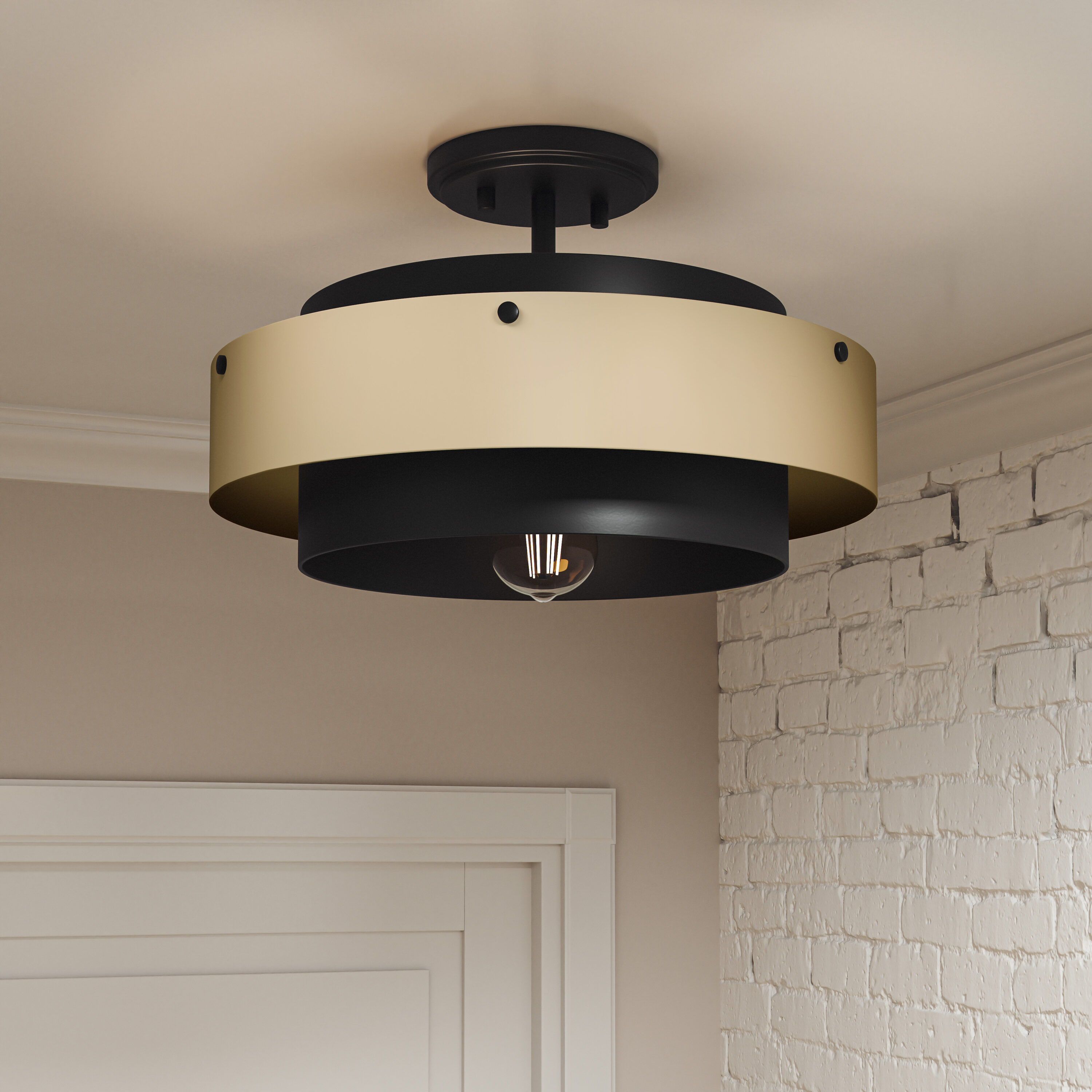 Quoizel LWS8063C3 Ainsley 1 -Light 14.13-in Matte Black Semi Flush Mount Light