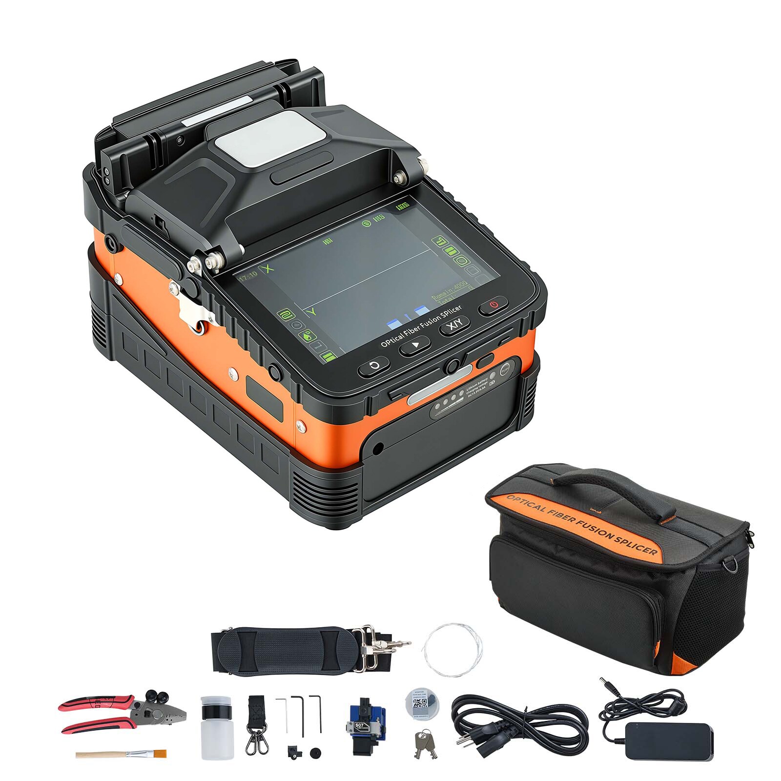 VEVOR Fiber Fusion Splicer 6 Motors with 8s Splicing and 18s Heating 5200mAh Core Alignment Fibers Optical Splicer 5in LCD Screen 3 in 1 Fiber Holder App Bluetooth Connectivity for SM MM DS NZDS