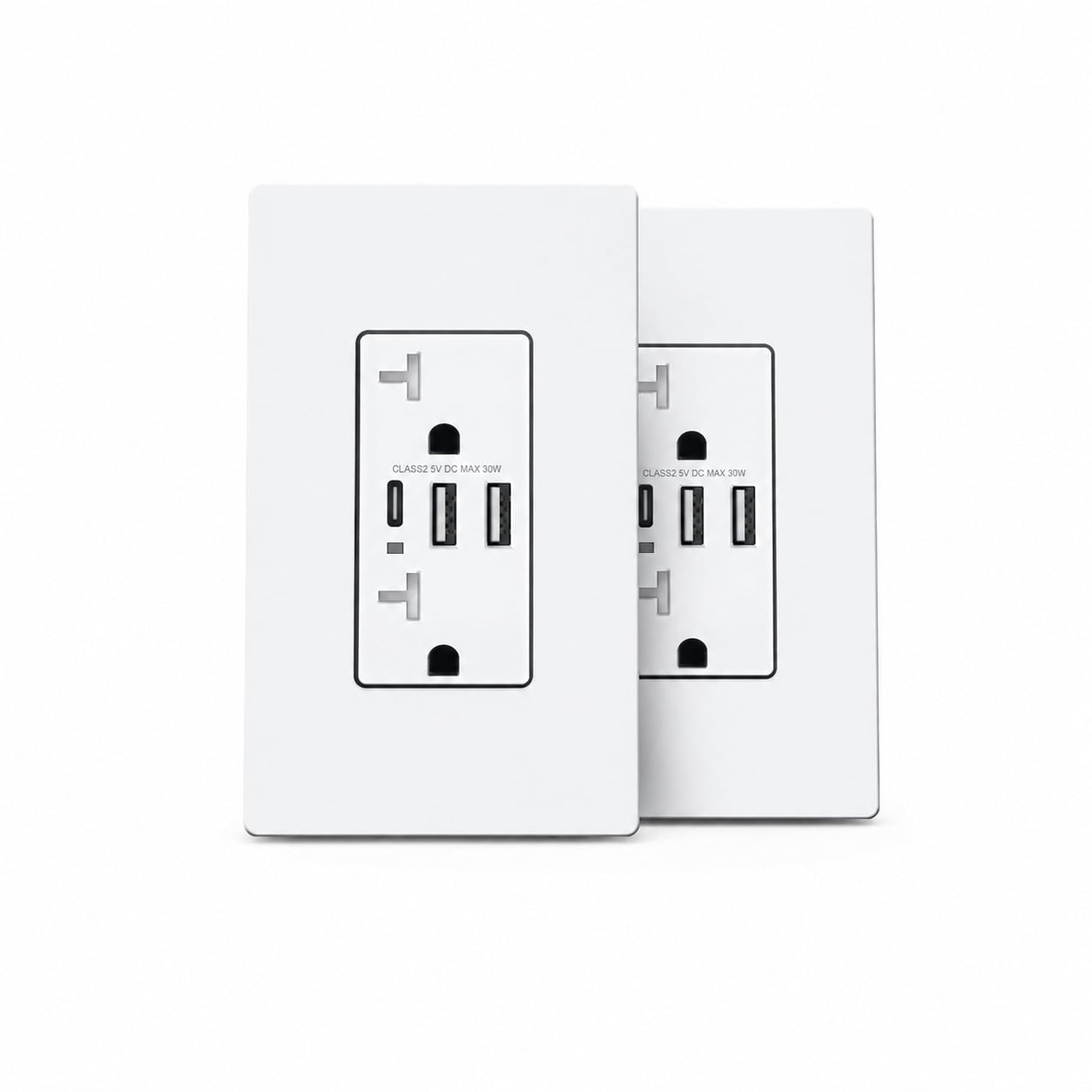 Aoibox  In Wall USB Outlet 30W 3 Port USB C and USB A 20A Duplex Tamper Resistant Receptacle Screwless 2 Pack