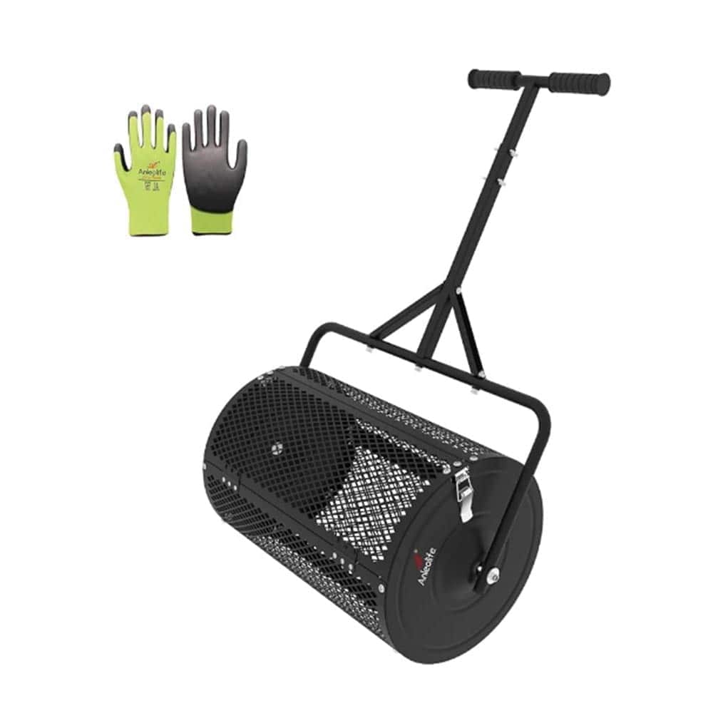 JUJABU ZJSPREADER-1 Black 24 Inch Compost Spreader Lawn and Garden Peat Moss Roller with Side Latches for Spreading Topsoil