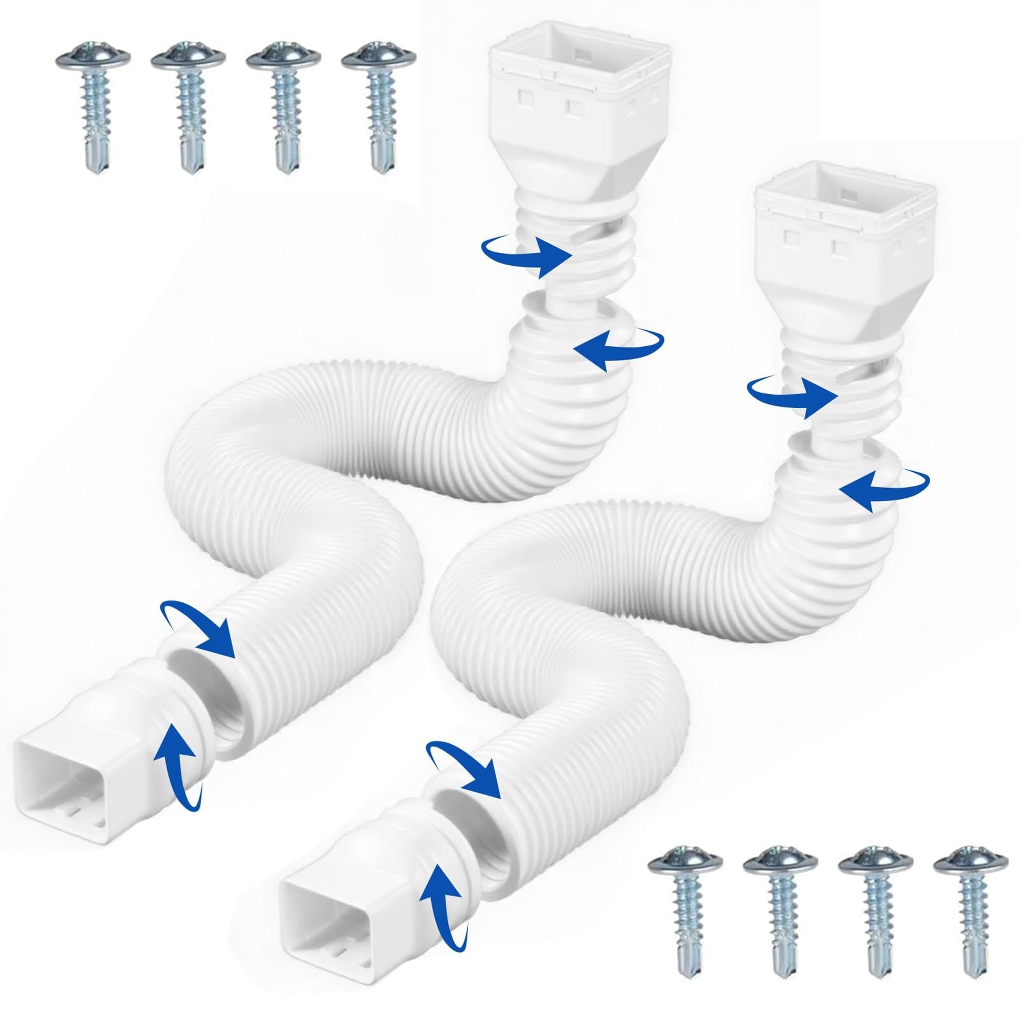 Angel Sar 2 Pack White Flexible Gutter Downspout Extension Extendable from 21 to 60 Inches Thickened Drain Connector for Rainwater Drainage Homeowners