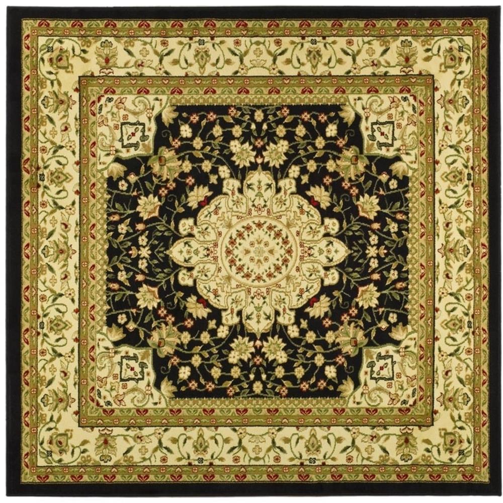 Safavieh LNH213A-8SQ Lyndhurst Tabriz 8 x 8 (ft) Loomed Polypropylene Black/Ivory Square Indoor Floral/Botanical Oriental Area rug