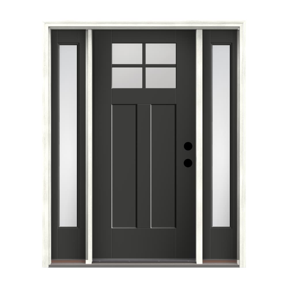 Therma-Tru Benchmark Doors Shaker 64-in x 80-in Fiberglass Craftsman Left-Hand Inswing Graphite Painted Prehung Single Front Door with Sidelights -  TTB642074SOS