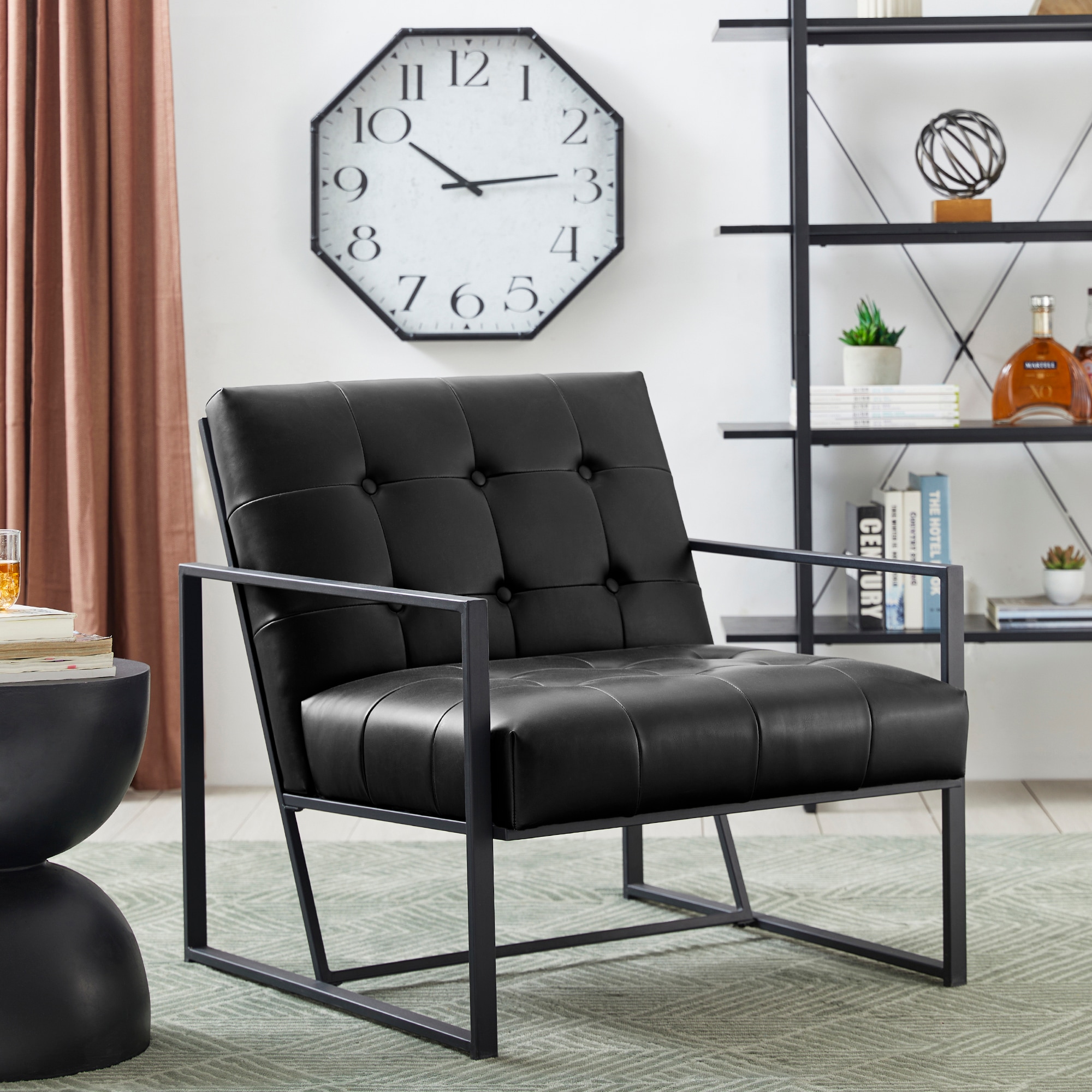 Modern Black Faux Leather Accent Chair with Metal Frame