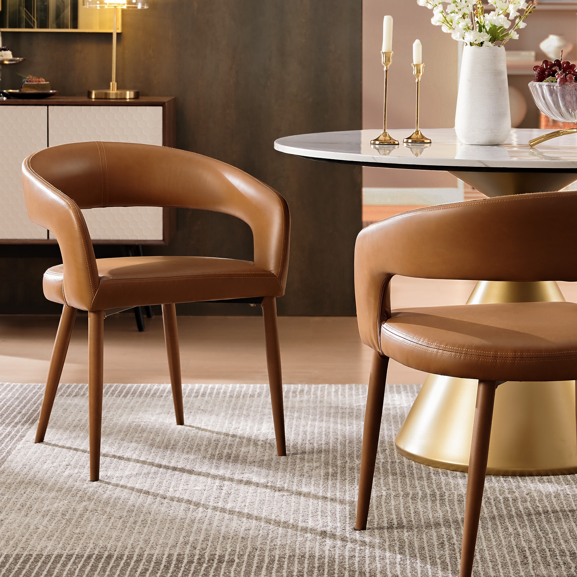 FARATI D2008DC-ORANGE Set of 2 Contemporary/Modern Faux leather Upholstered Dining arm chair ( Metal Frame )