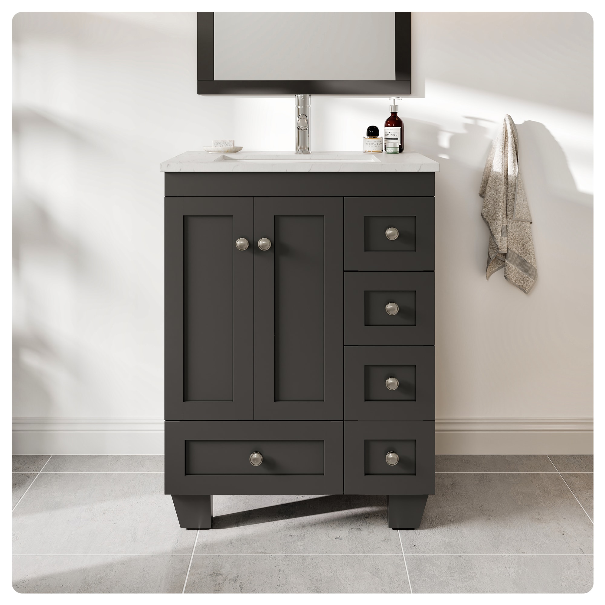 Eviva EVVN30-24X18ES-Q Happy 24-in Espresso Undermount Single Sink Bathroom Vanity with White Quartz Top