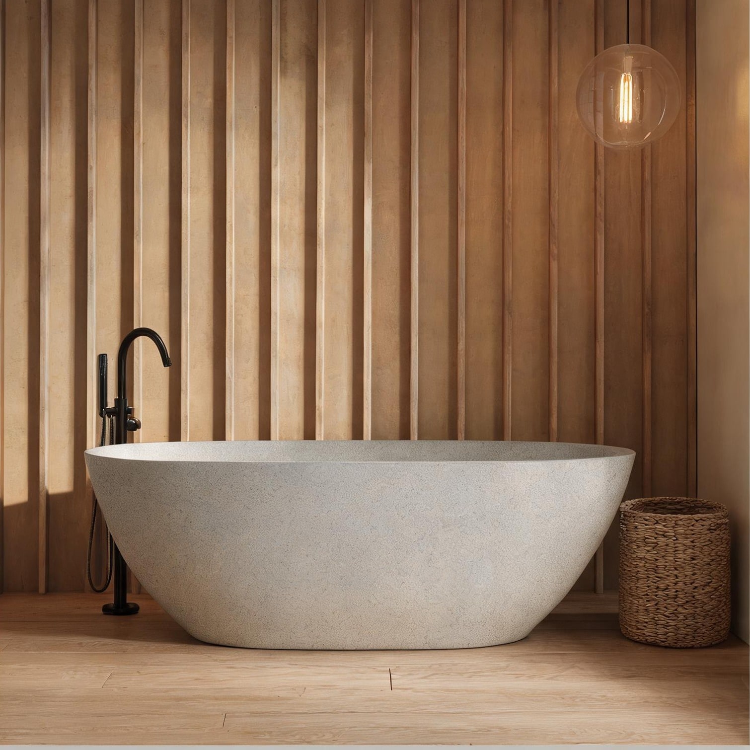 Naturefalls - Freestanding Soaking Bathtub Rectangular Solid Surface Resin Stone 61 Inch Rich Ora...