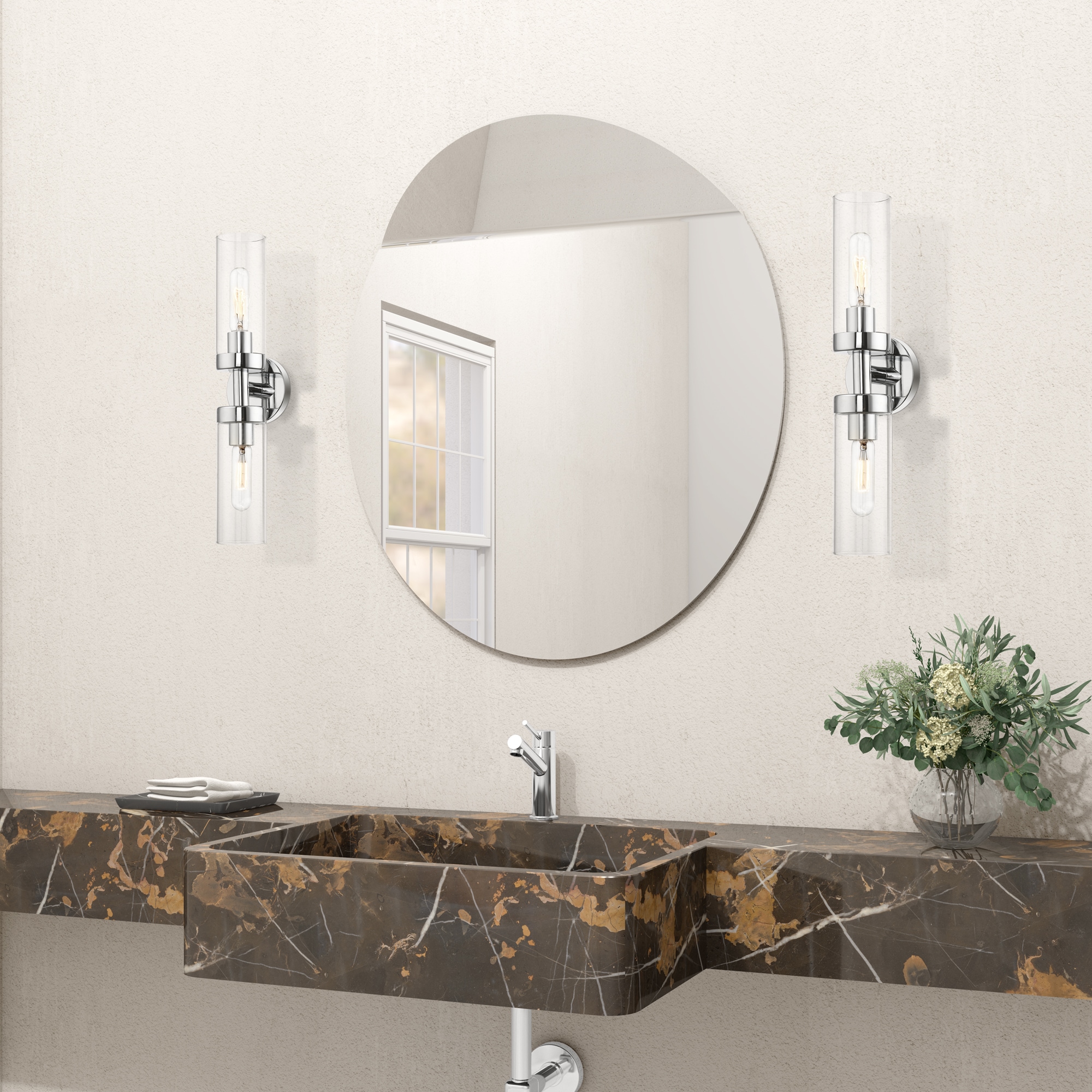 Ludlow Polished Chrome 2-Light Vanity with Clear Glass Shades