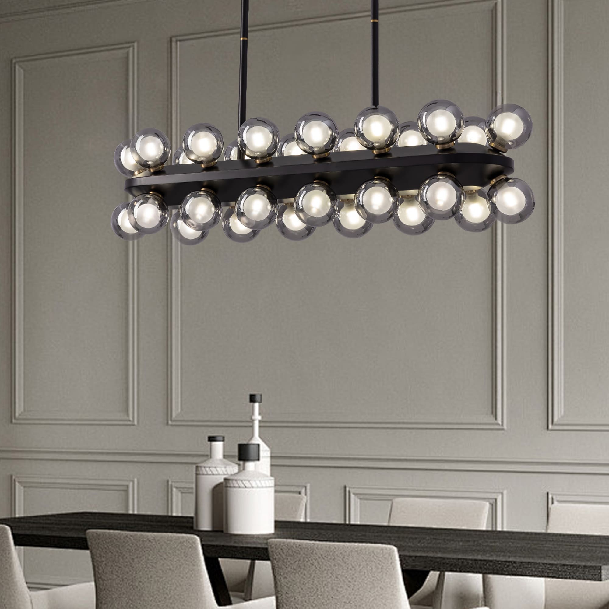 Antoine DCLW077 Modern Linear Dining Room 28 -Light Polished Black Modern/contemporary Cage For Use in Bedrooms, Dining Rooms, Foyers, Kitchens, Living Rooms Chandelier