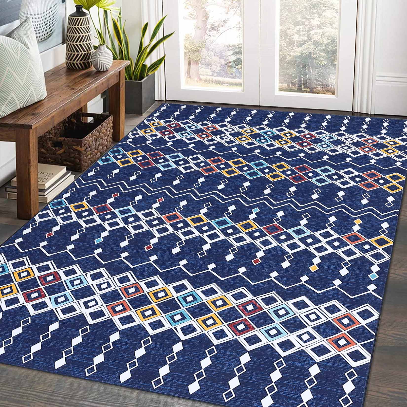 Garvee YXY-LO-PHO-0ZUFKTKO 8 x 10 (ft) Loomed Polyester Blue Rectangular Indoor Geometric Persian Machine washable Area rug