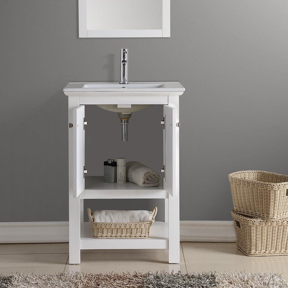 Elegant 24" White Solid Wood Freestanding Bathroom Vanity with Ceramic Sink