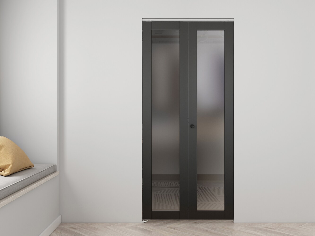 CALHOME 36-in x 80-in Black 1-panel Frosted glass Smooth Solid core Prefinished Glass Closet Bifold Door ( Hardware Included )