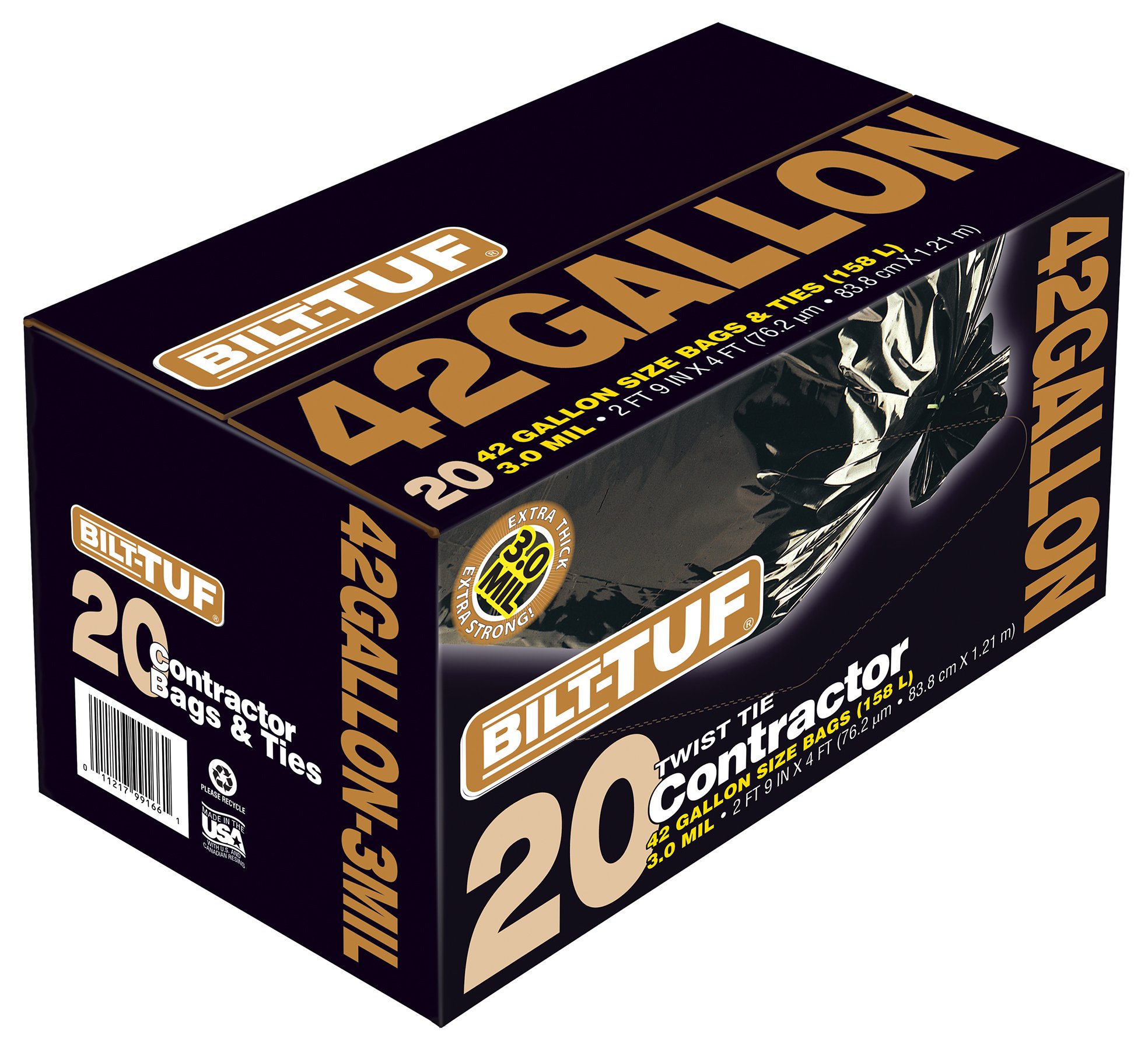 Presto Products Heavy-Duty 42 Gallon Contractor Trash Bags - Black 20 Count 3 Mil Thickness