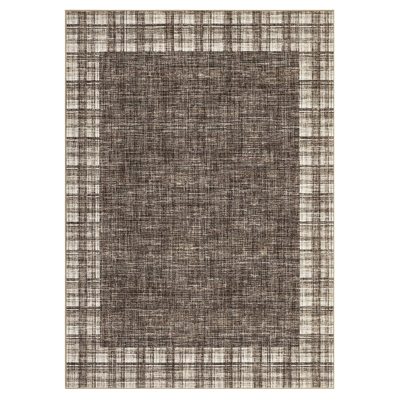 WhizMax SUNNY-PHK-33SYNNPS 10 x 13 ft Polyester Brown Rectangular Living Room Bedroom Dining Room Geometric Bordered Modern Machine Washable Area Rug