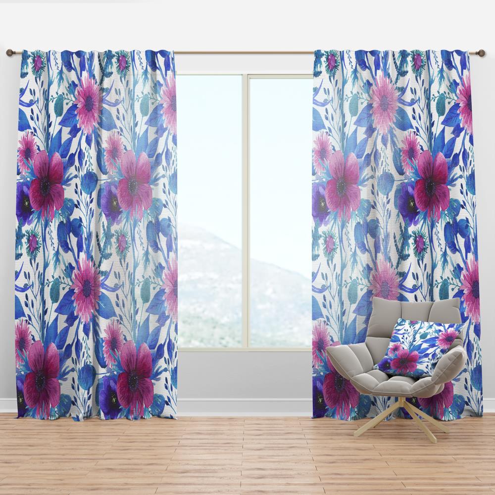 Designart CTN19299-52-120 120-Inches Purple Floral Room darkening Thermal lined Rod pocket Single curtain panel