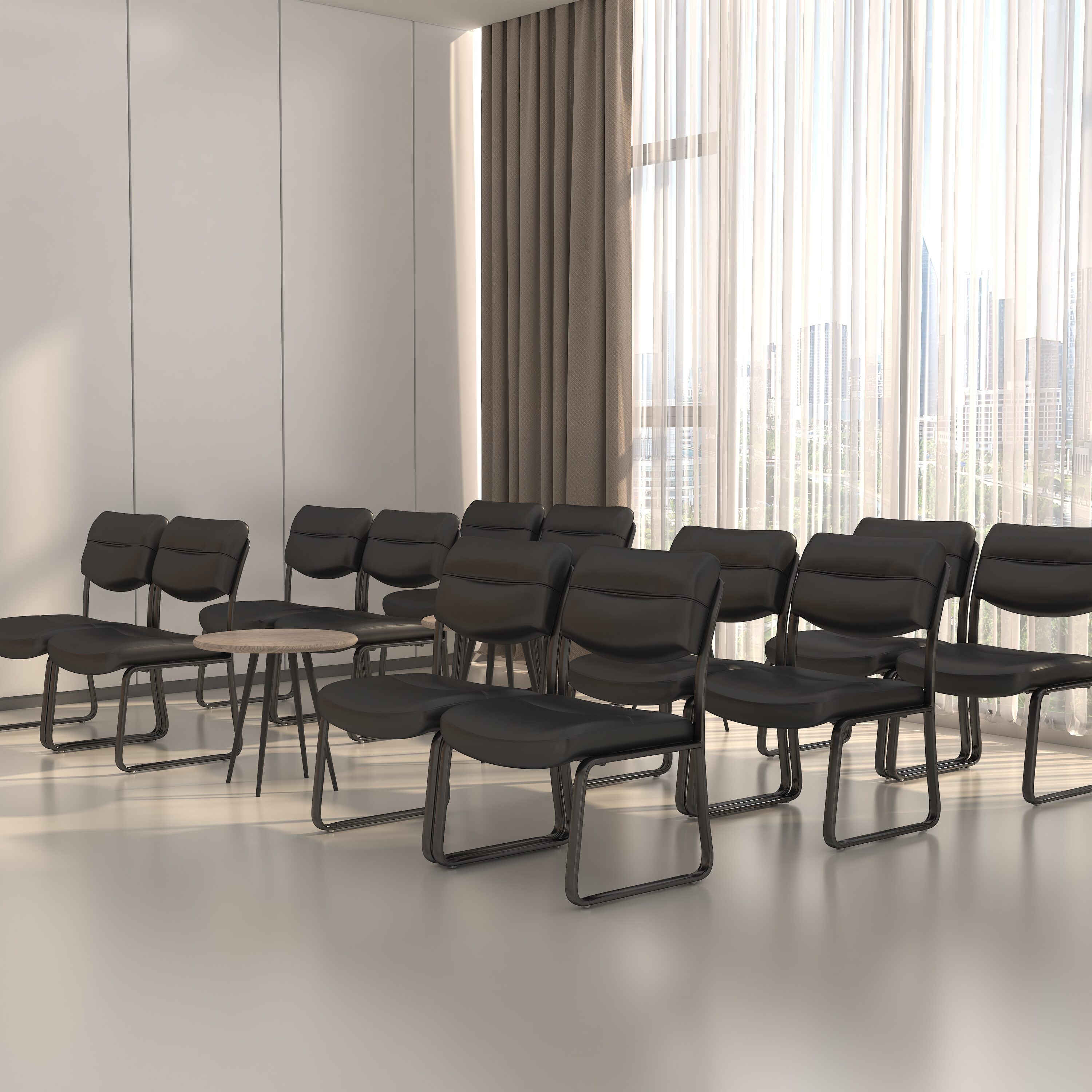 Elegant Black LeatherPlus Armless Guest Chair with Metal Sled Base