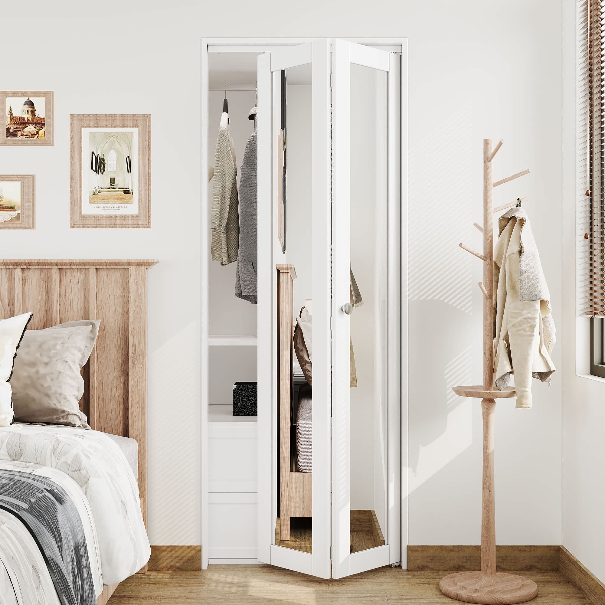 Ark Design 1 Lite Closet Bi-Fold Doors Mirror Folding Door  Solid MDF Closet Door Prefinished Surface Pre-Drilled Holes 28-in  x 80-in  White