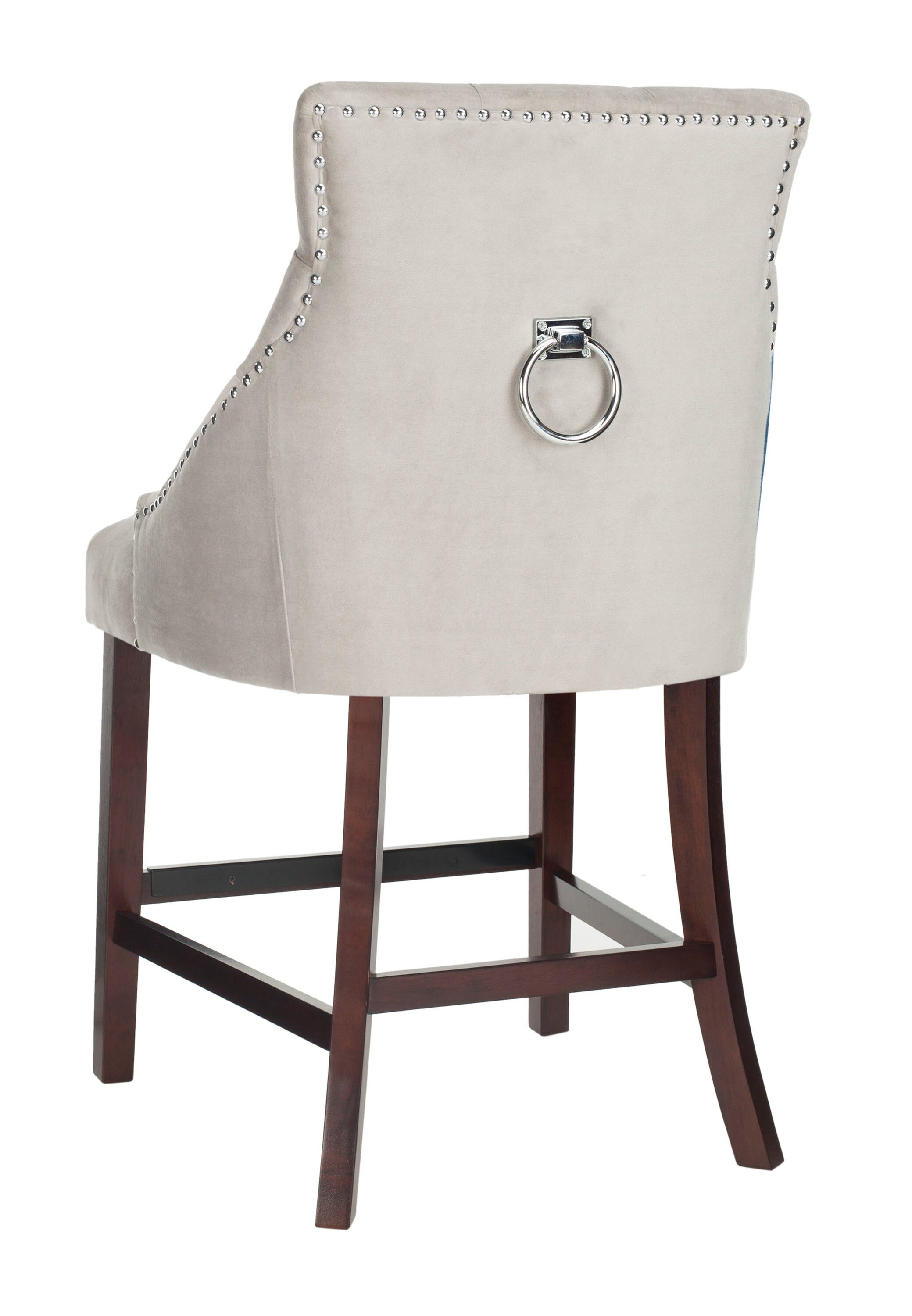 Gray Velvet Tufted Wing Back Counter Stools with Wood Frame, Set of 2