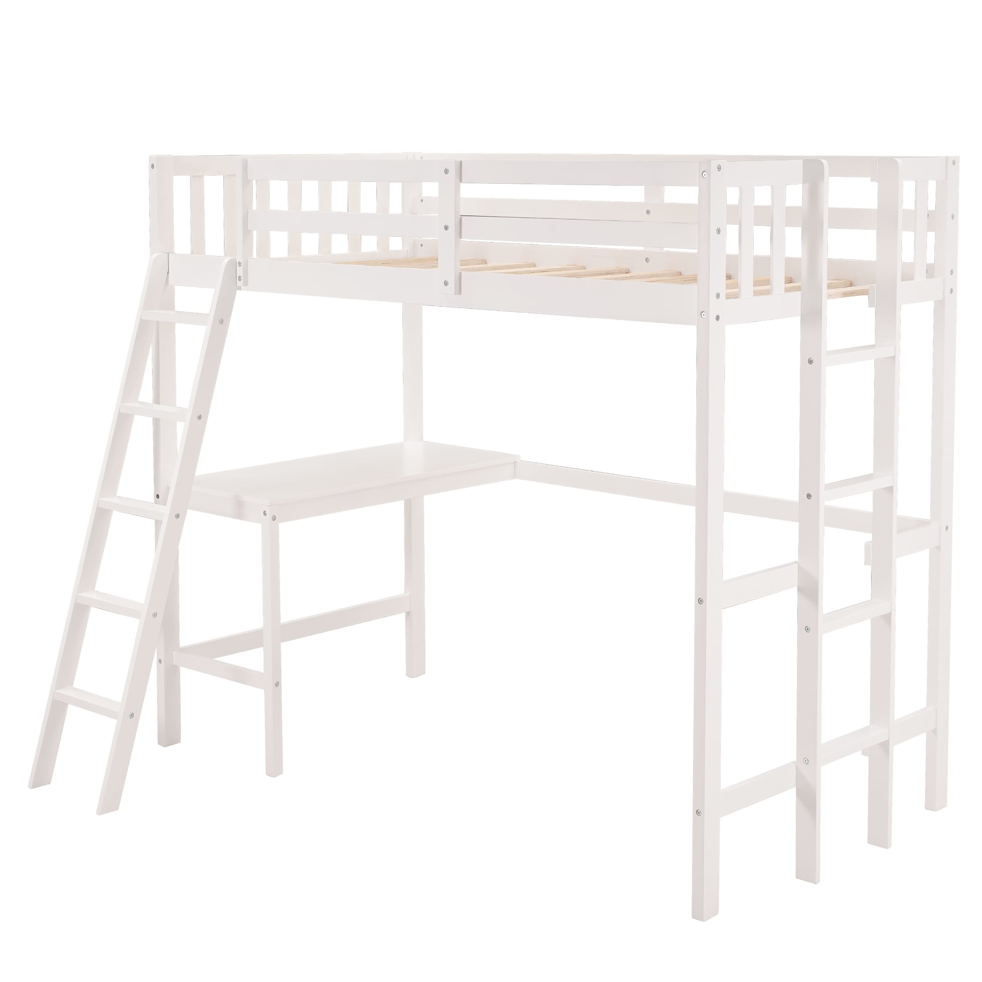 CASAINC Wooden twin size loft bed White Twin Loft Bunk Bed in the Bunk ...