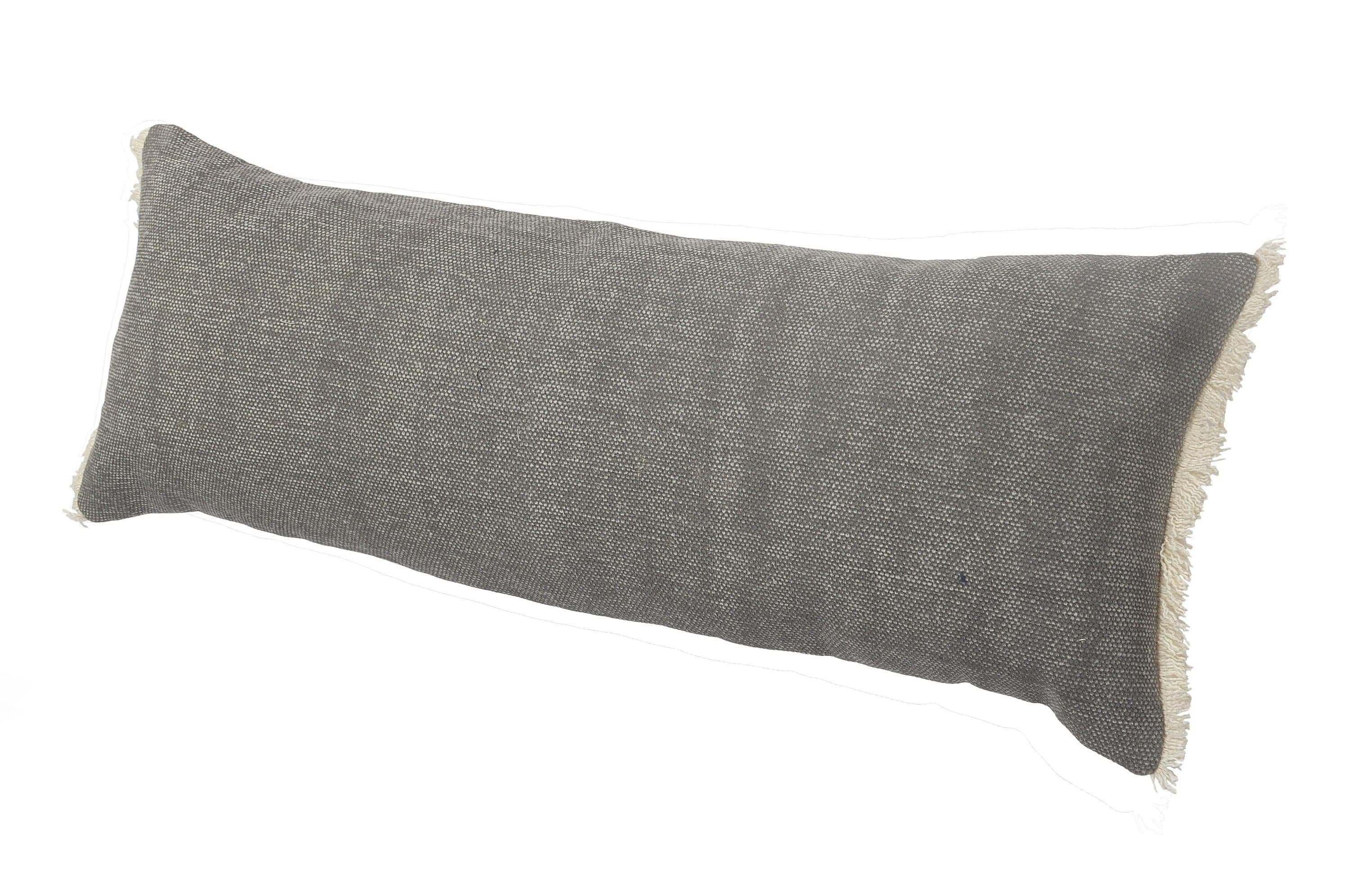 Charcoal Gray Cotton Fringed Rectangular Throw Pillow 14" x 36"