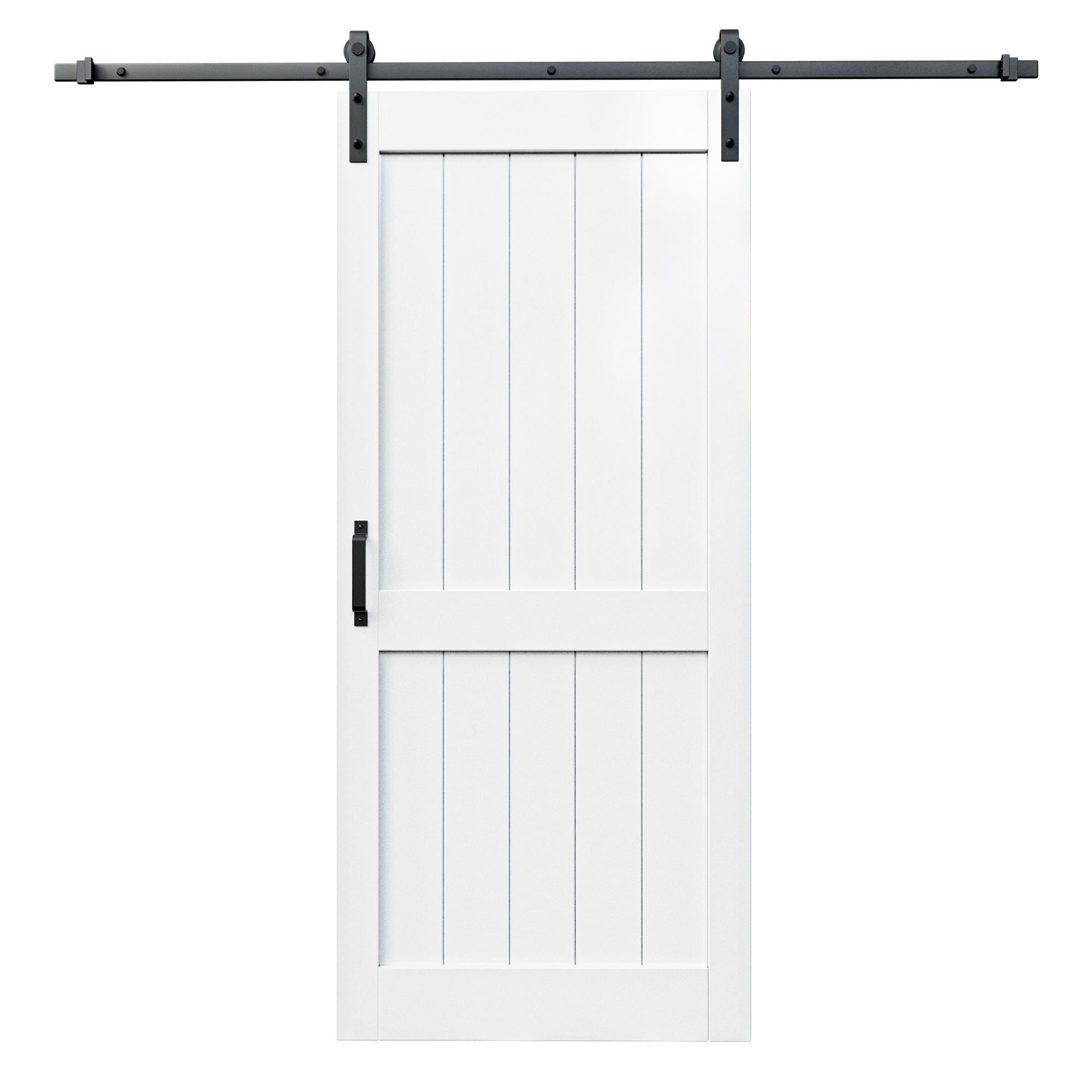 JUJUBON IN-BDPR-BD-R-36 36-in x 84-in White Square MDF Solid core Single Barn Door (Hardware Included)