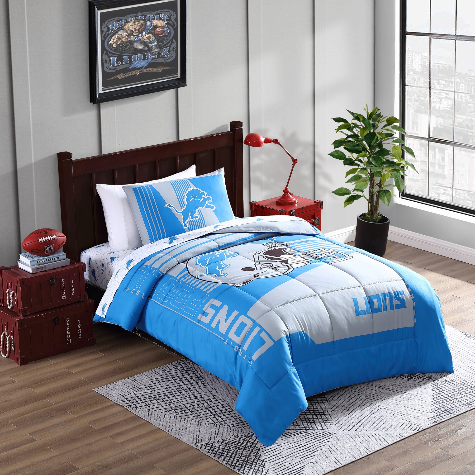 Lions Easy Care Poly Cotton Fitted Bed Sheet Bedding Set Made For Kids Panel-Football, Single 