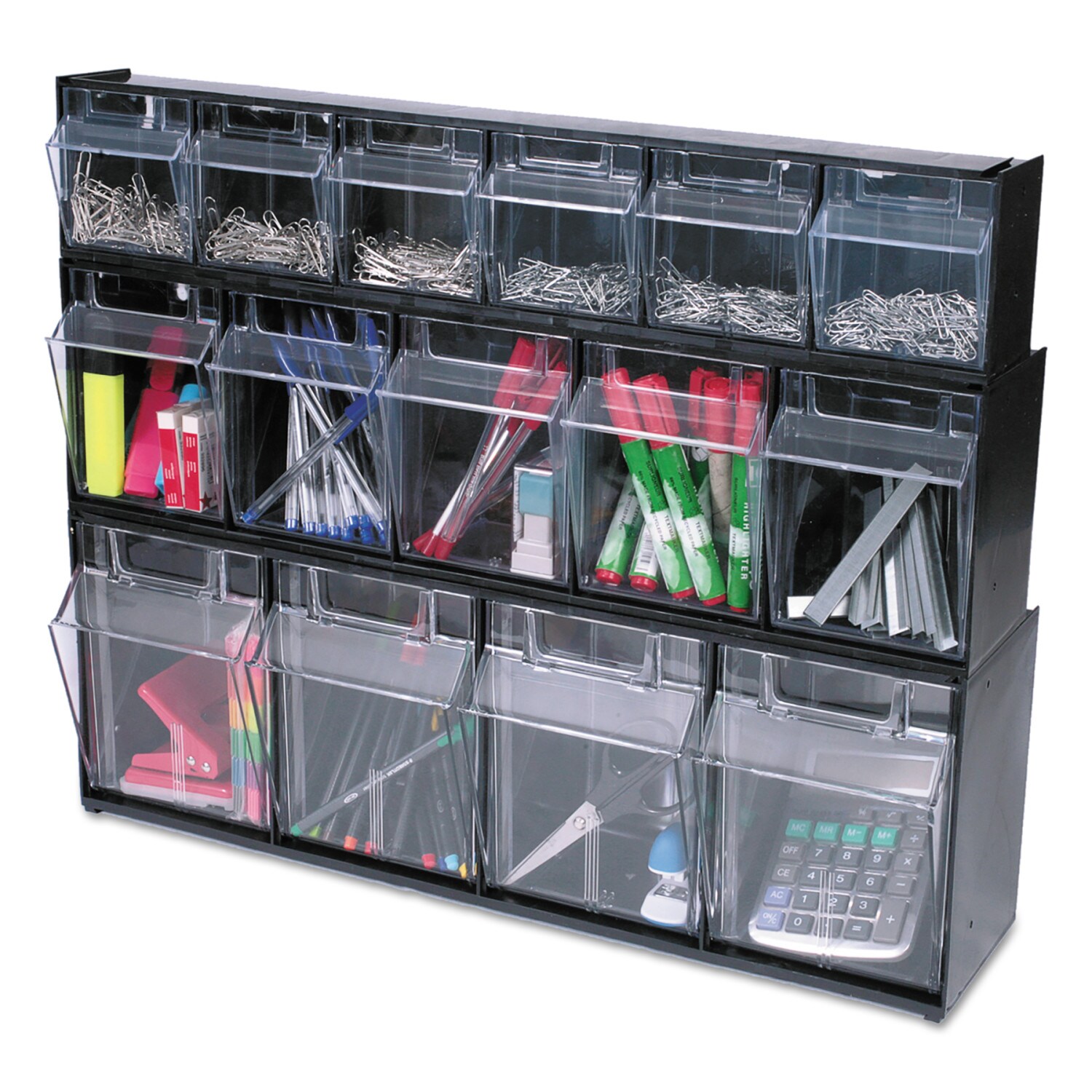 Deflecto Tilt Bin 6-Compartment Stackable Plastic Bin, Black/Clear in ...