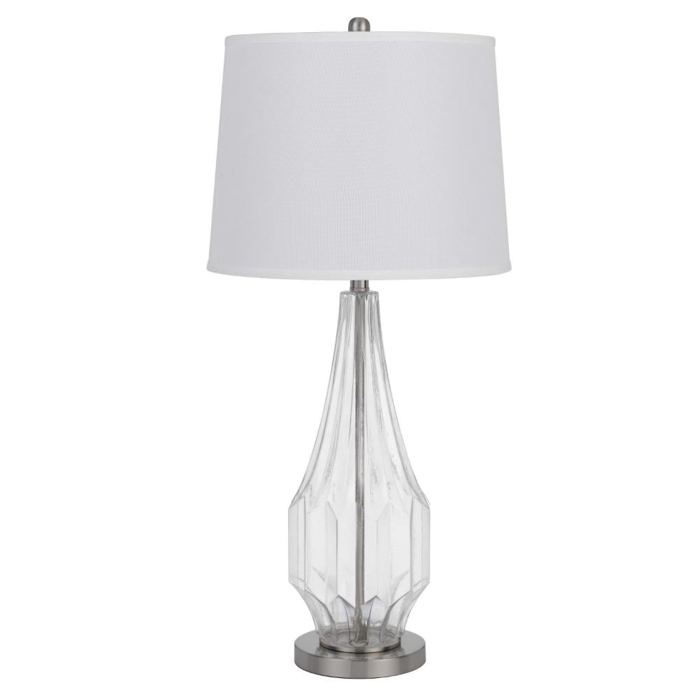 Benzara Table Lamps 34.25-in White, Silver, Clear 3-way Table Lamp with Fabric Shade 2 -Set