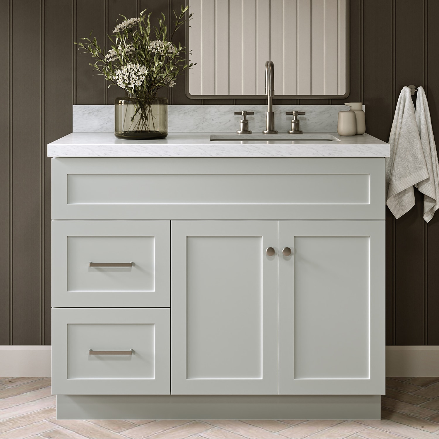 ARIEL Hamlet 42-in Gray Undermount Single Sink Bathroom Vanity with Carrara White Marble Marble Top